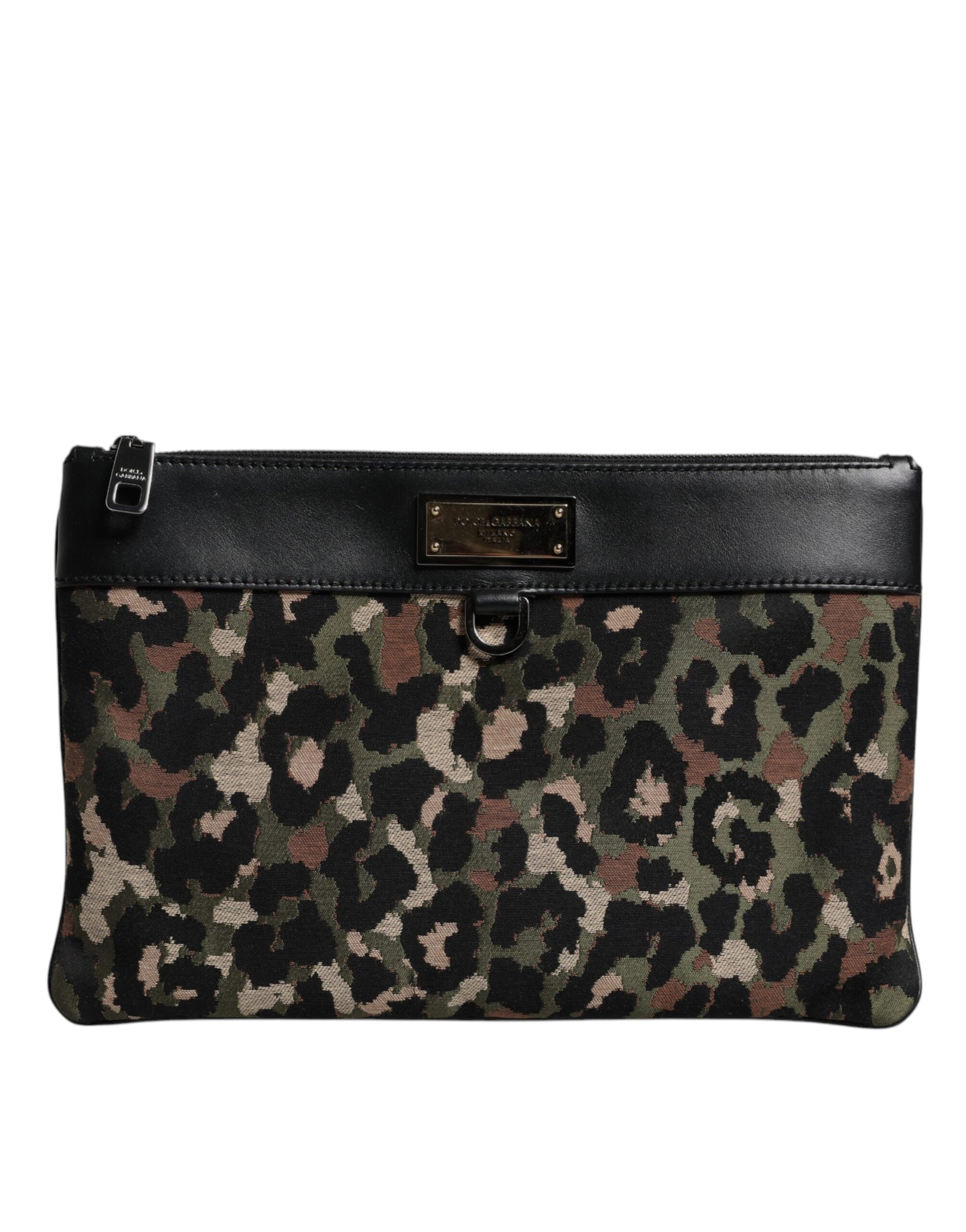 Dolce & Gabbana Multicolor Leopard Jacquard Print Logo Plaque Pouch Bag | Regal Royce
