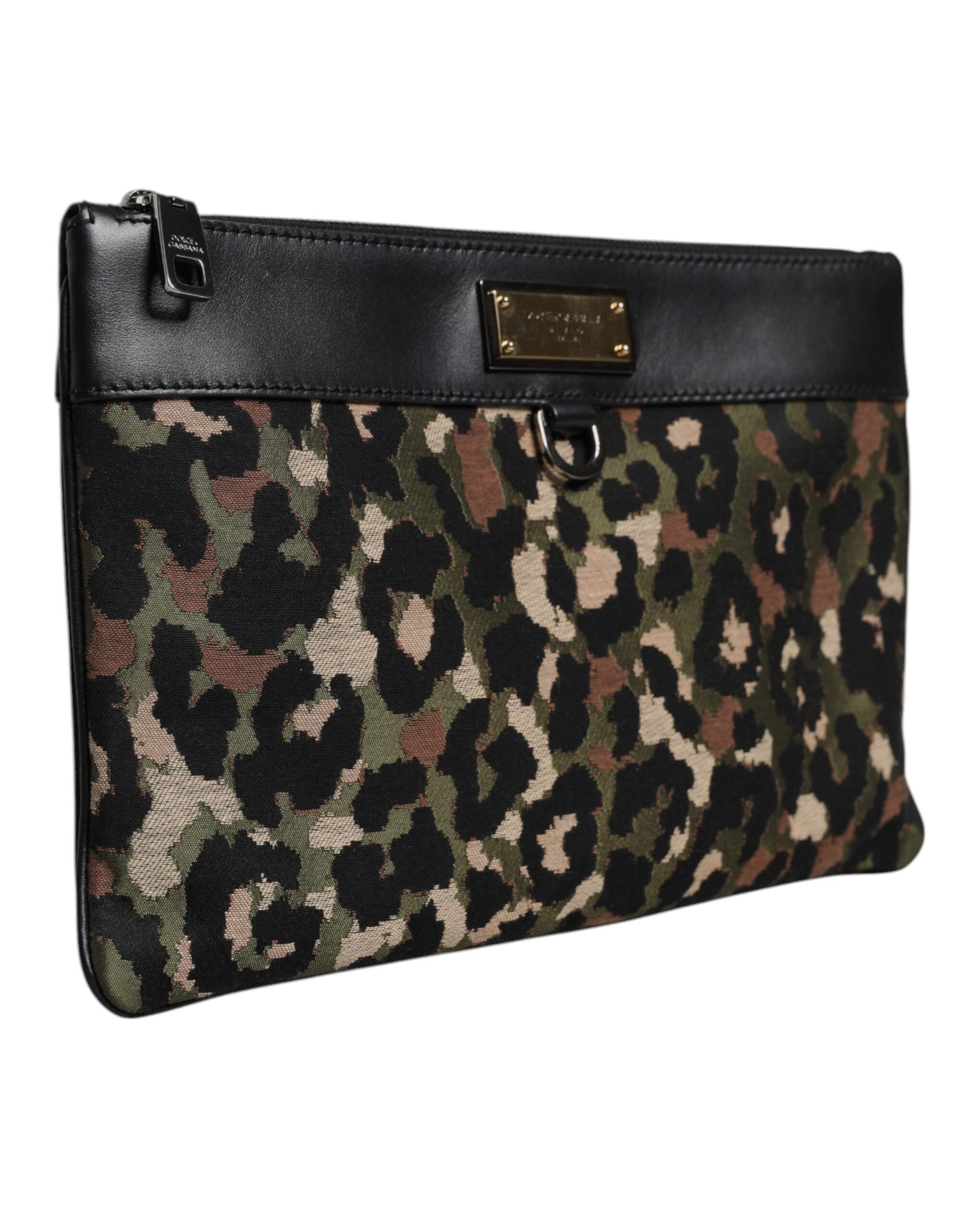 Dolce & Gabbana Multicolor Leopard Jacquard Print Logo Plaque Pouch Bag | Regal Royce