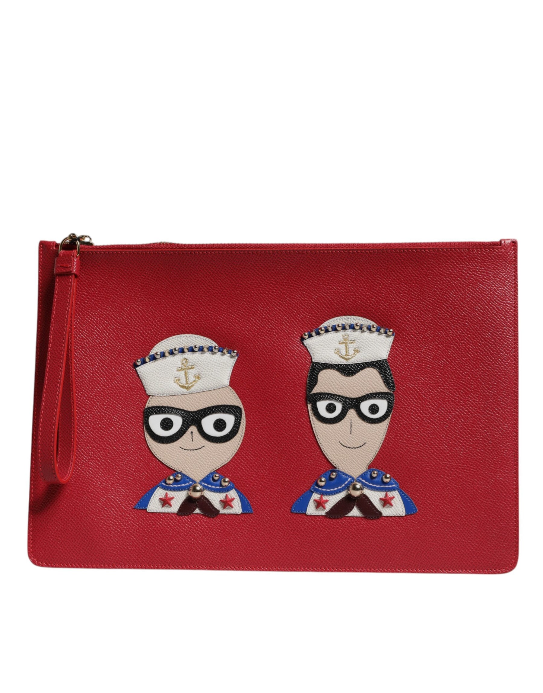 Dolce & Gabbana Red #DGFamily Embellished Leather Clutch Bag | Regal Royce