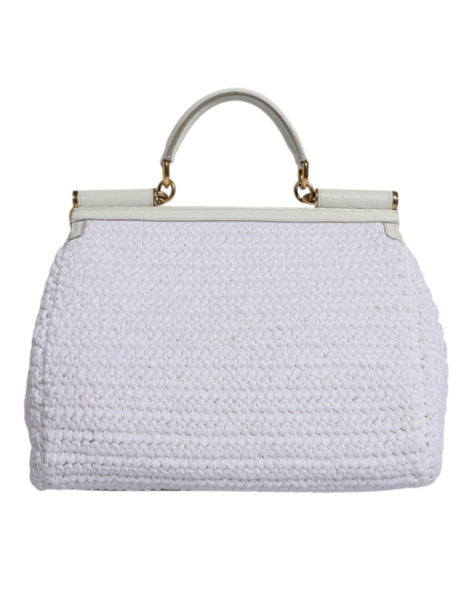 Dolce & Gabbana White Rafia Leather Top Handle Crossbody Bag | Regal Royce