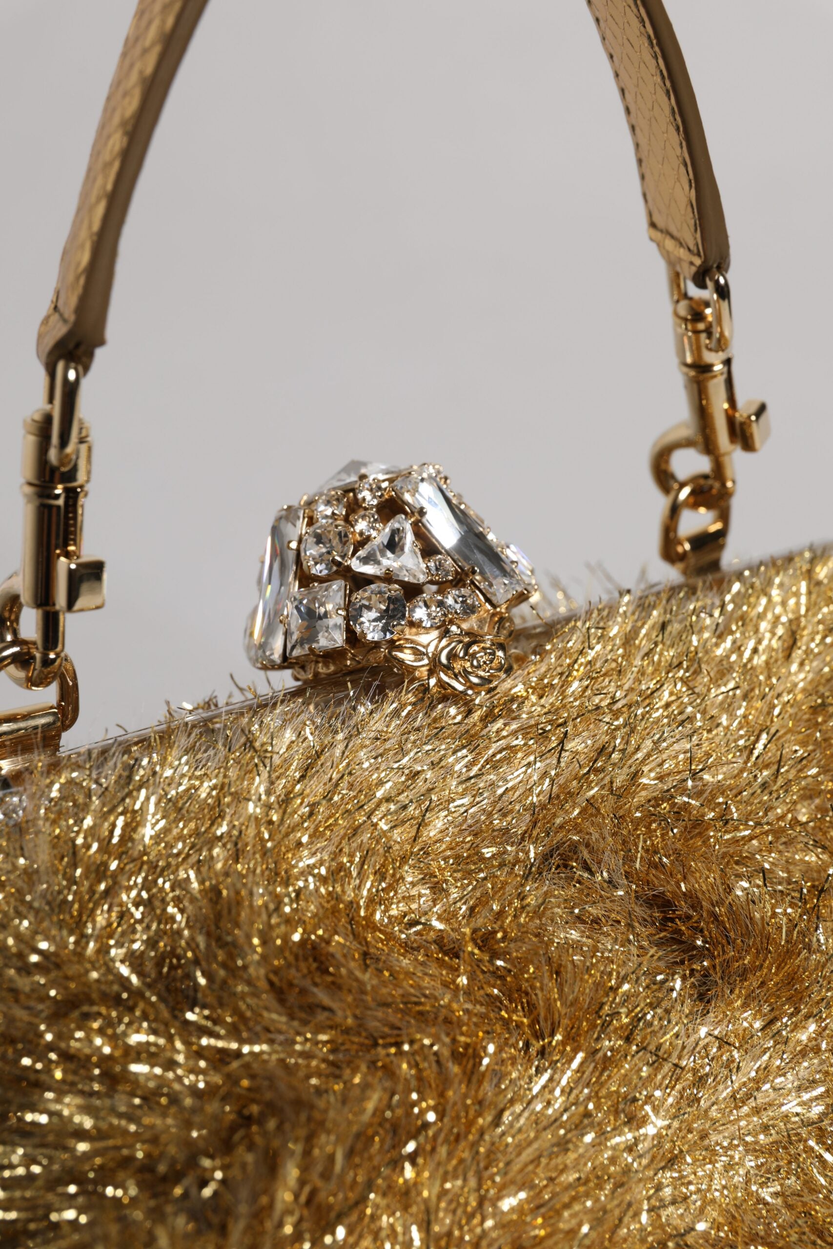 Dolce & Gabbana Gold Vanda Chain Strap Tinsel Crystal Evening Clutch Bag | Regal Royce