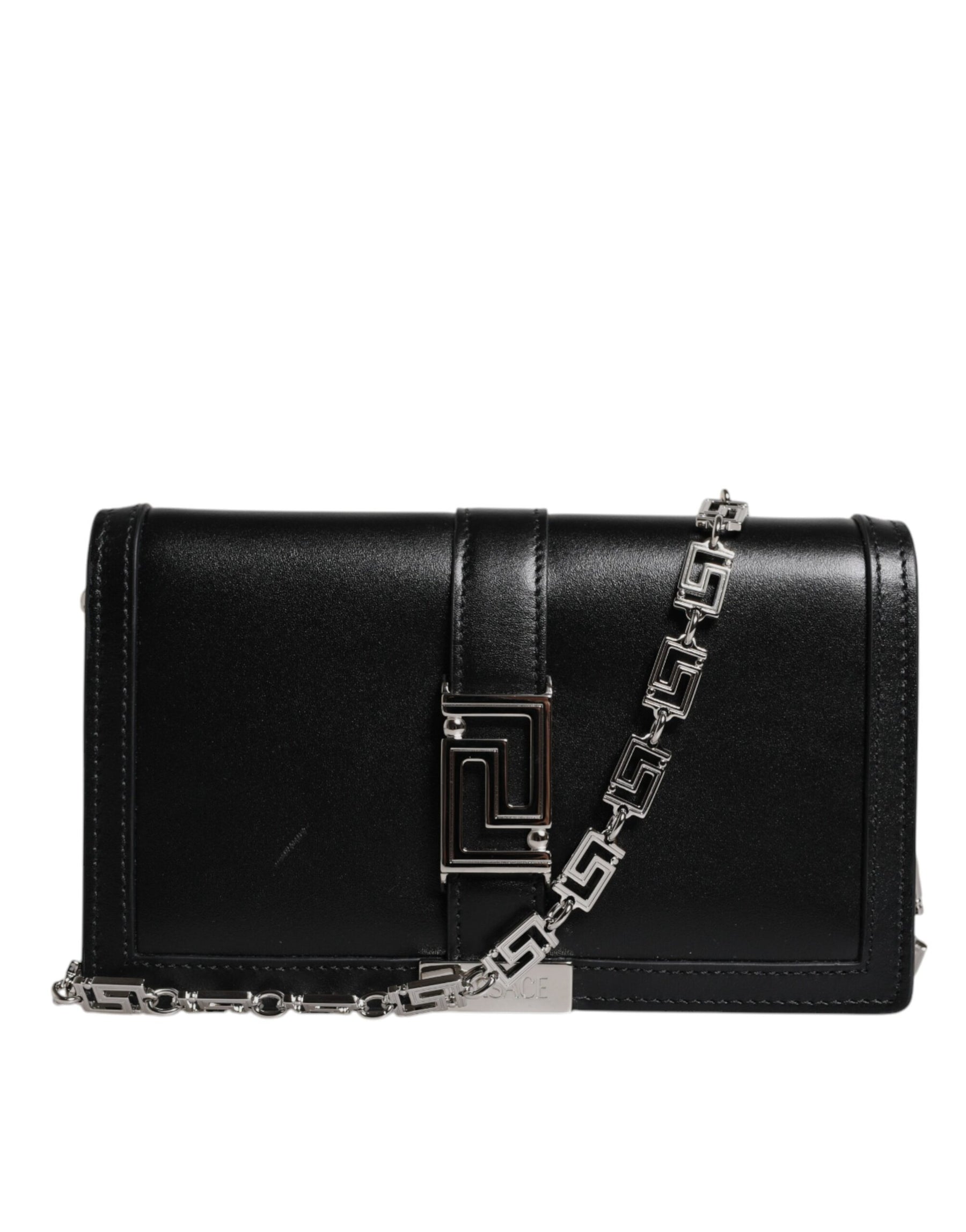 Versace Black Calfskin Leather Chain Strap Shoulder Crossbody Bag | Regal Royce