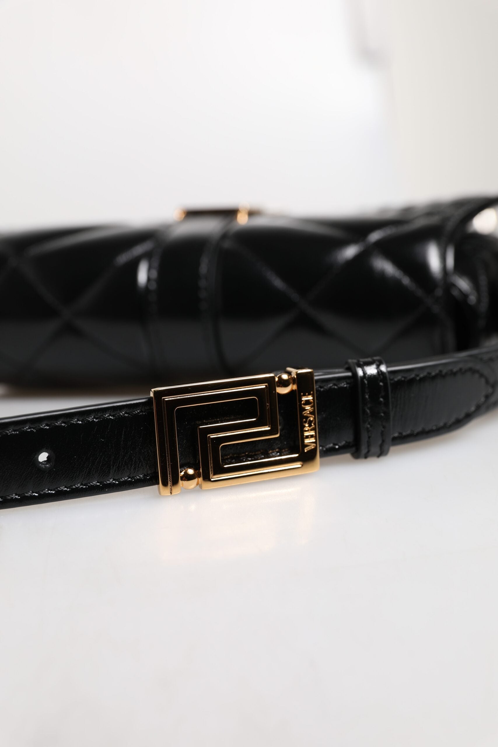 Versace Black Calf Leather Quilted Shoulder Strap Bag | Regal Royce