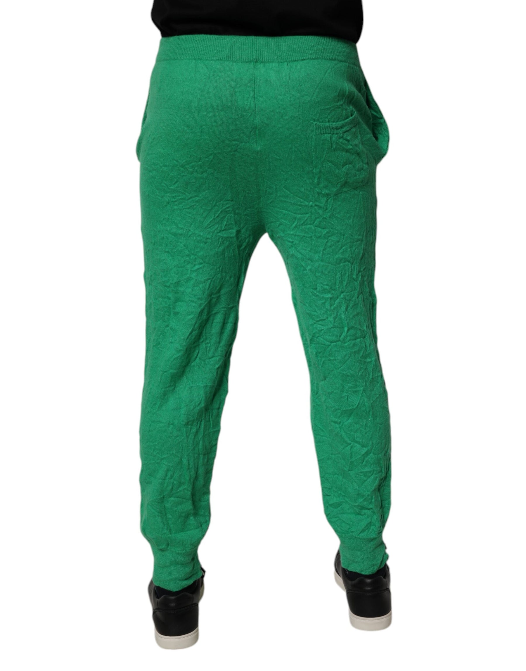 Dsquared² Green Cotton Elastic Waist Men Casual Pants | Regal Royce