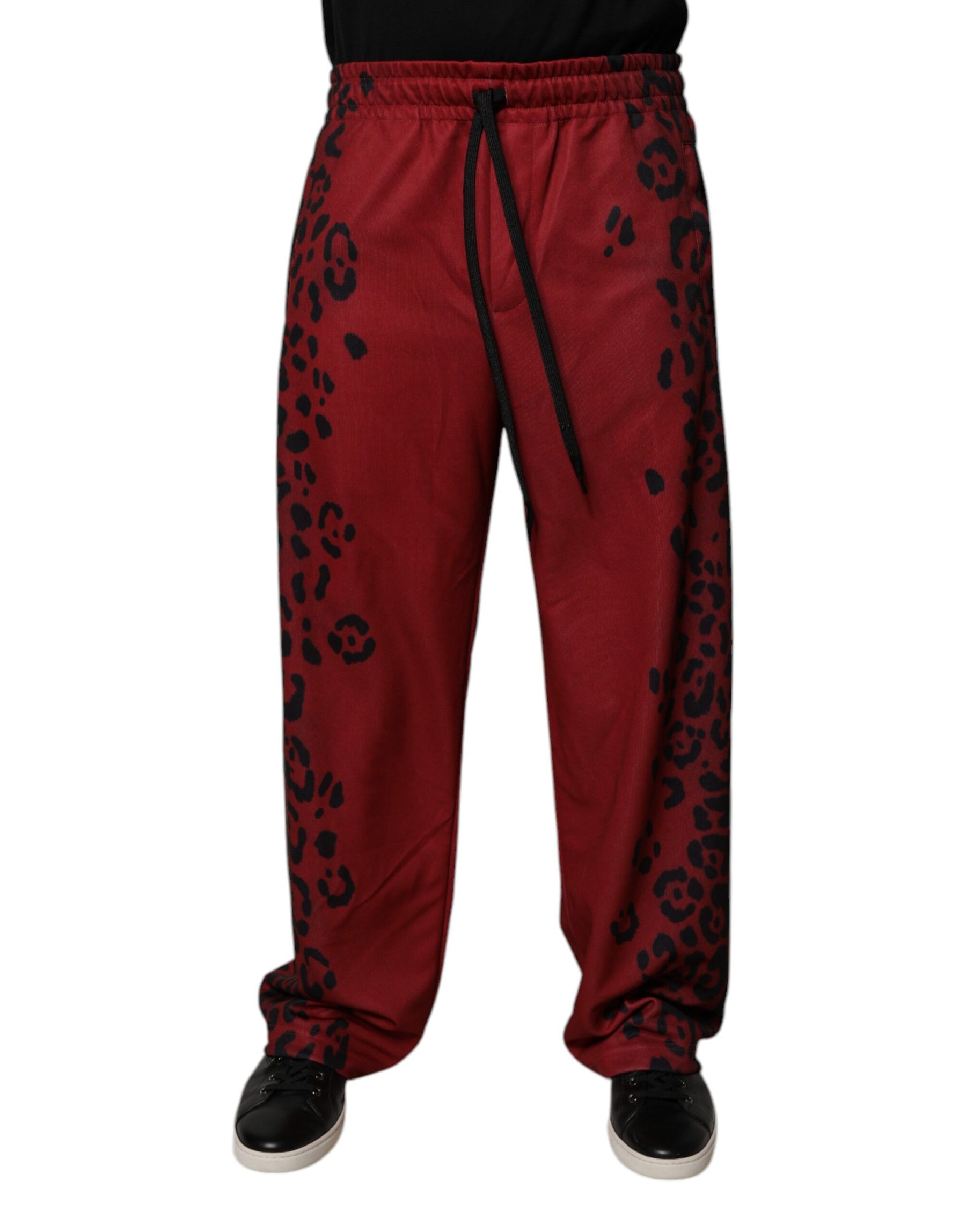 Dolce & Gabbana Red Leopard Print Polyester Men Jogger Pants | Regal Royce