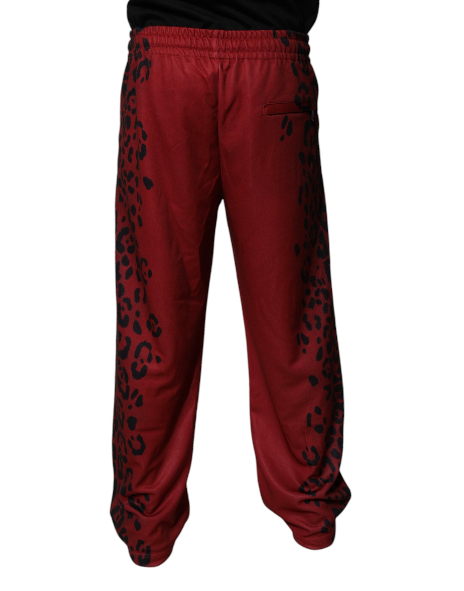 Dolce & Gabbana Red Leopard Print Polyester Men Jogger Pants | Regal Royce