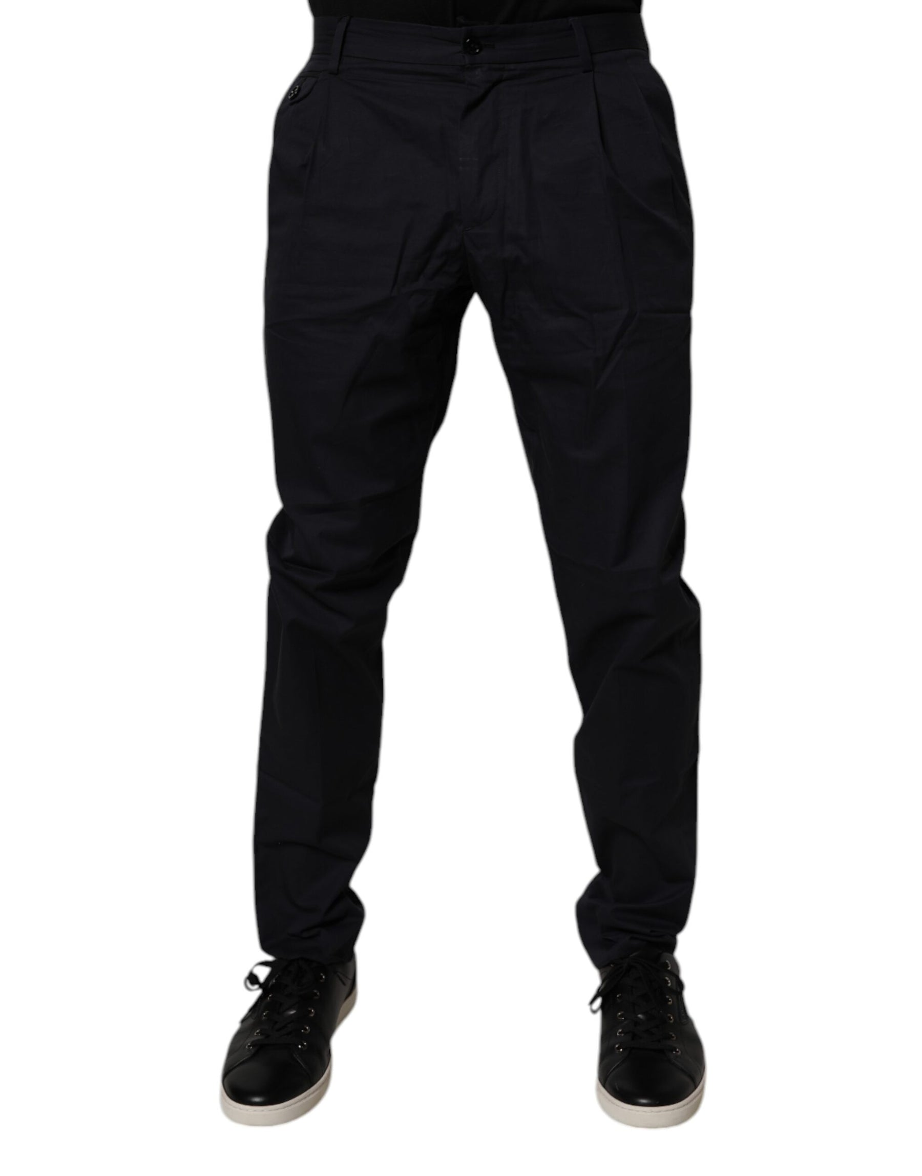 Dolce & Gabbana Dark Blue Cotton Tapered Formal Pants | Regal Royce