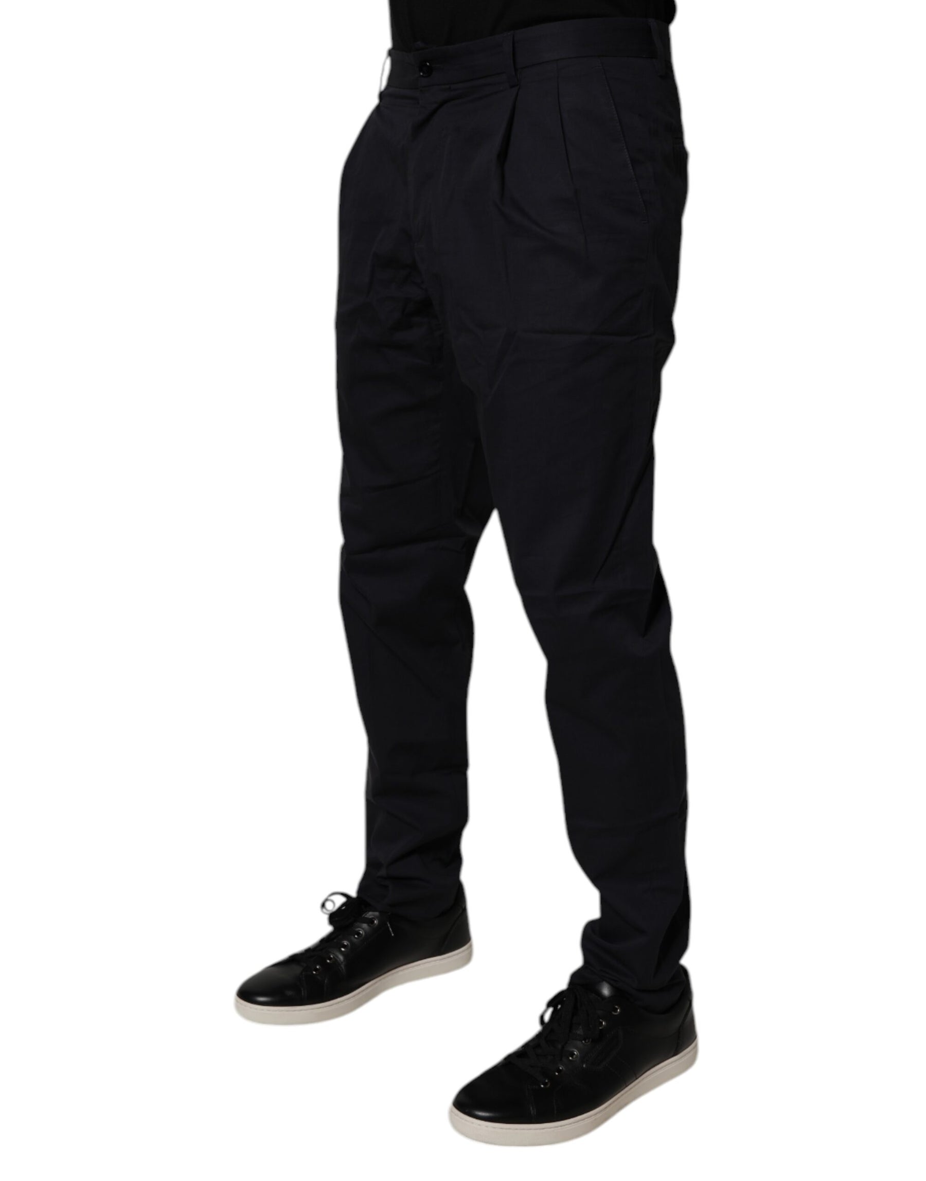 Dolce & Gabbana Dark Blue Cotton Tapered Formal Pants | Regal Royce
