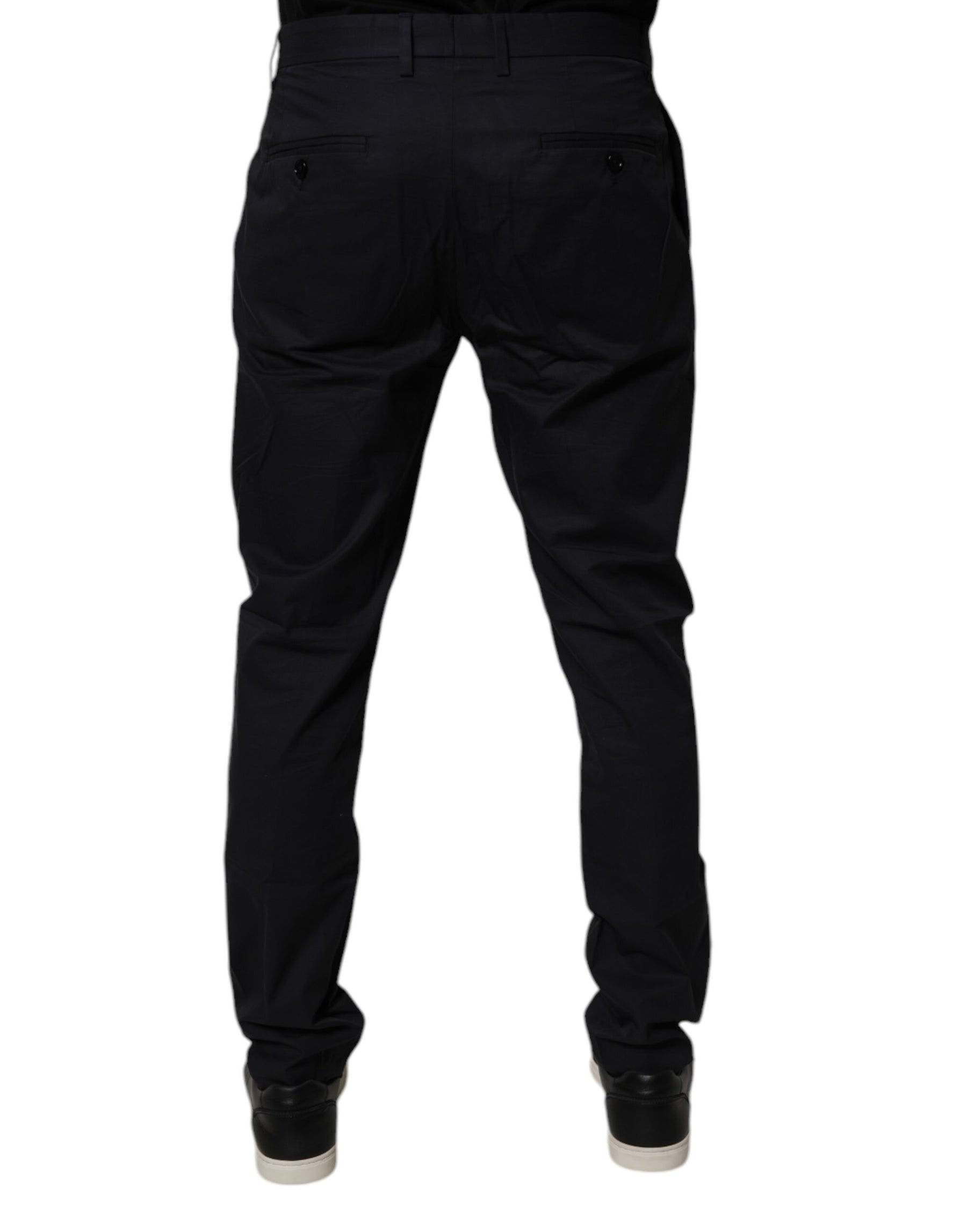 Dolce & Gabbana Dark Blue Cotton Tapered Formal Pants | Regal Royce