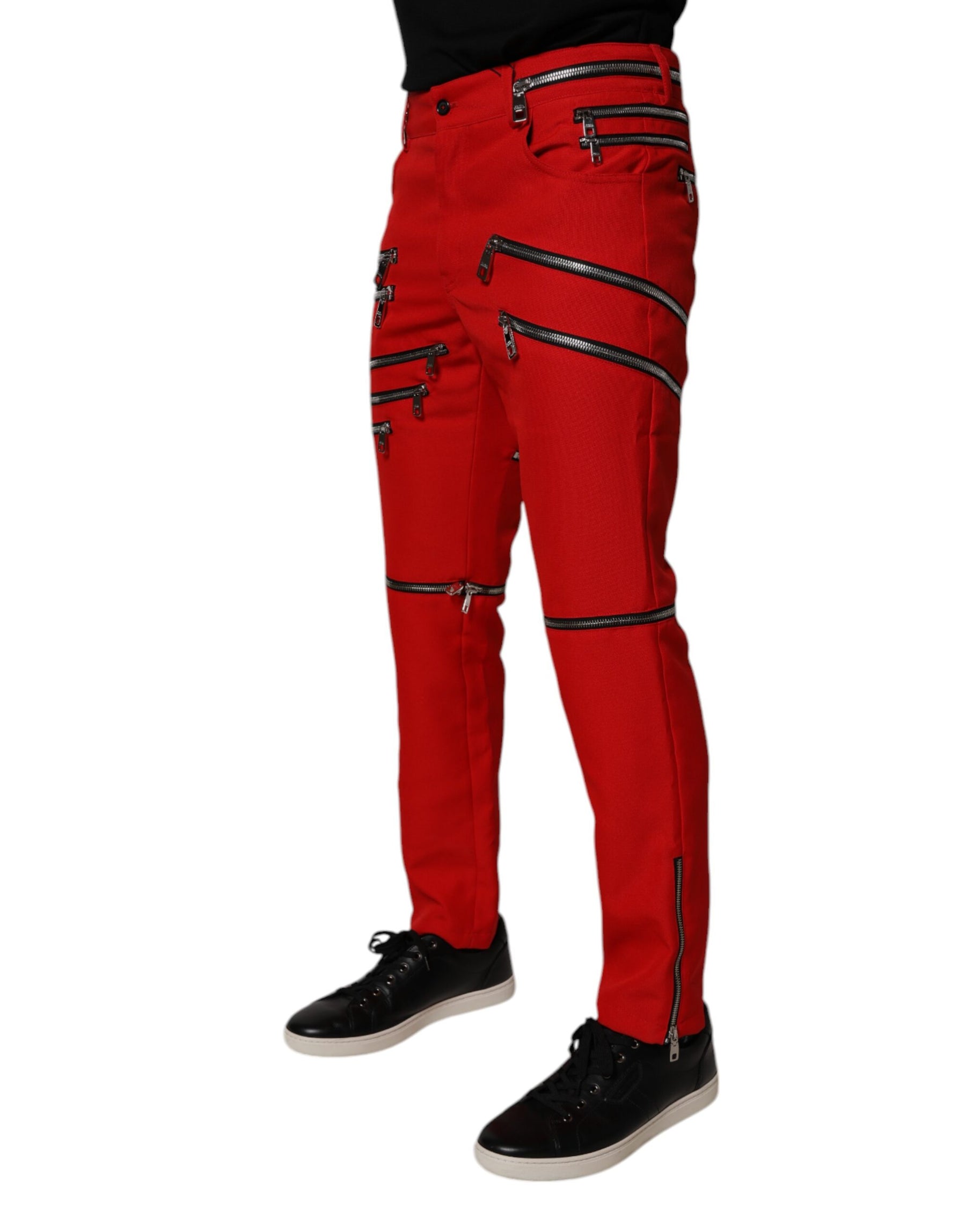 Dolce & Gabbana Red Zipper Embellished Straight Pants | Regal Royce