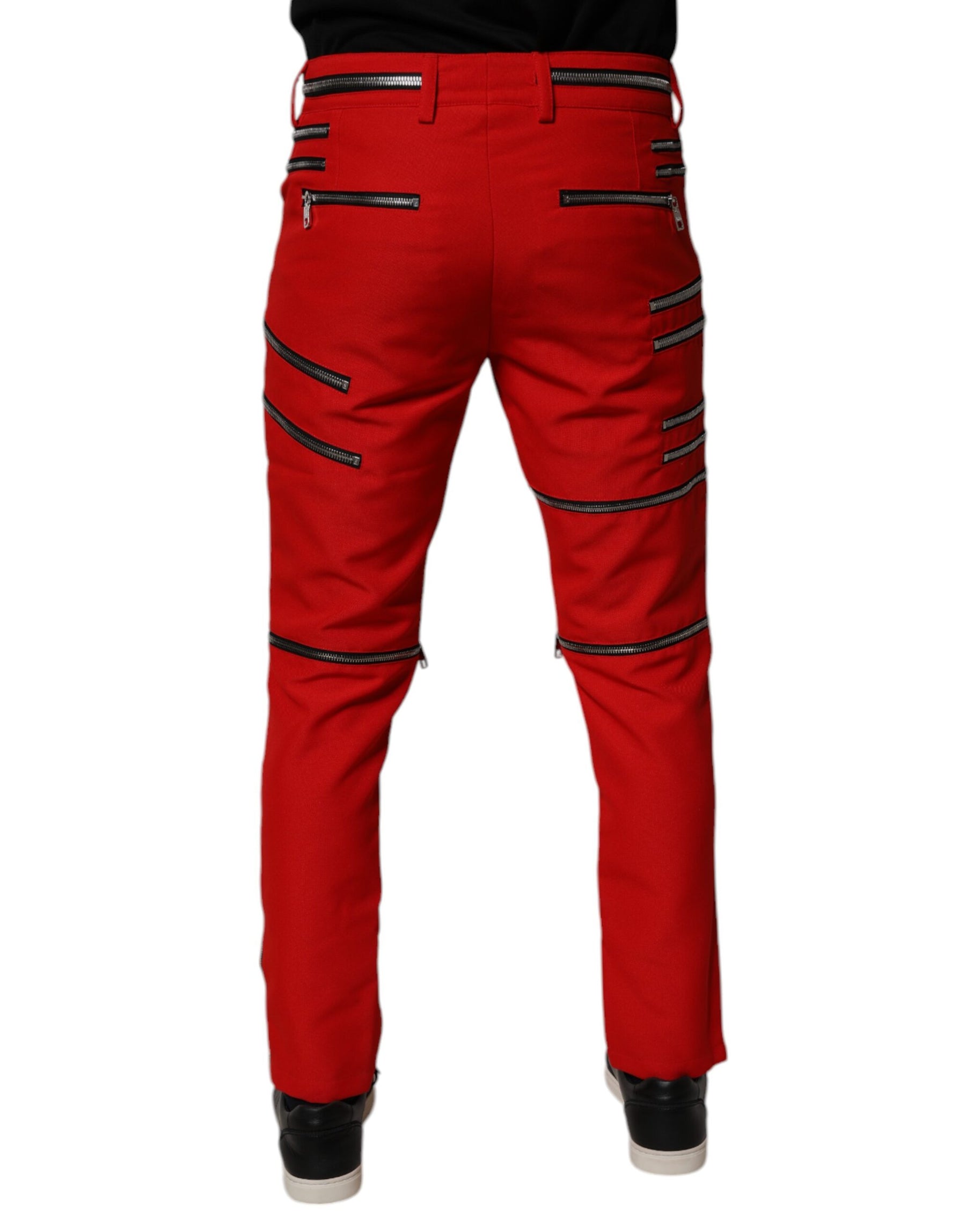 Dolce & Gabbana Red Zipper Embellished Straight Pants | Regal Royce