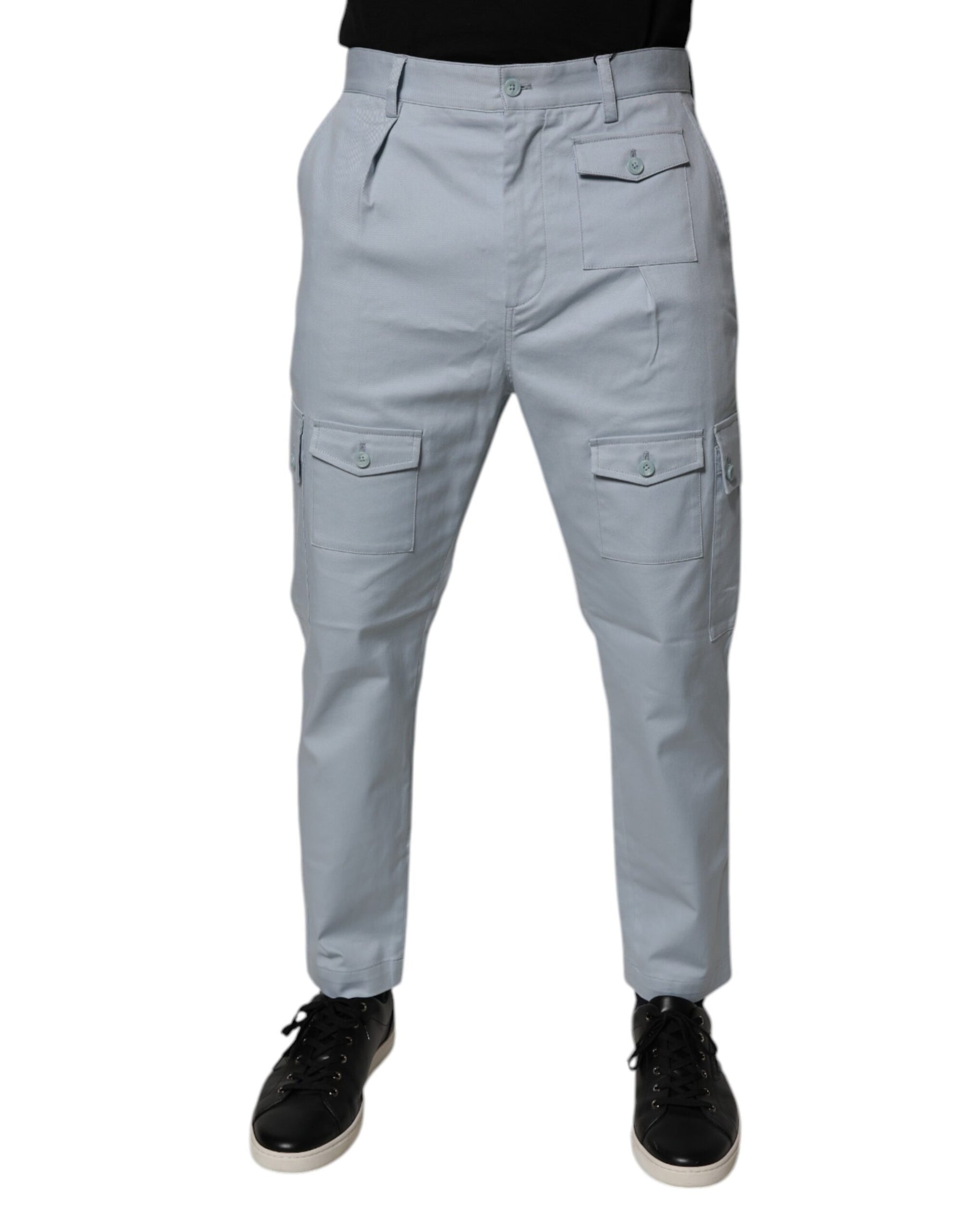 Dolce & Gabbana Light Blue Cotton Cargo Tapered Pants | Regal Royce