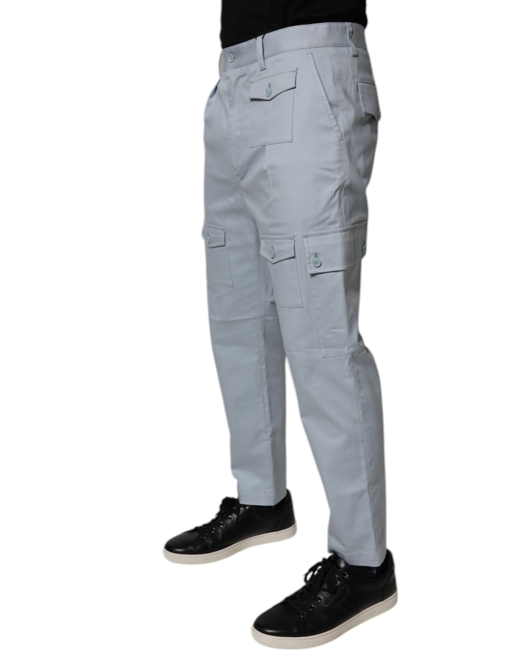 Dolce & Gabbana Light Blue Cotton Cargo Tapered Pants | Regal Royce