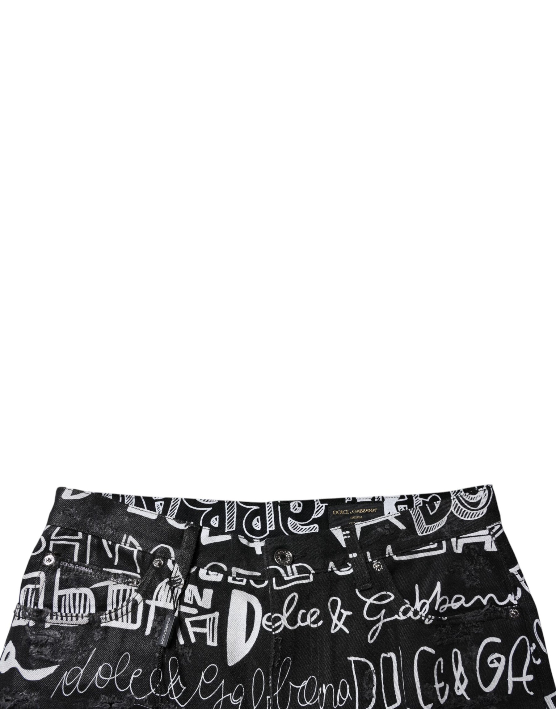 Dolce & Gabbana Black Cotton Logo Print Straight Denim Jeans | Regal Royce