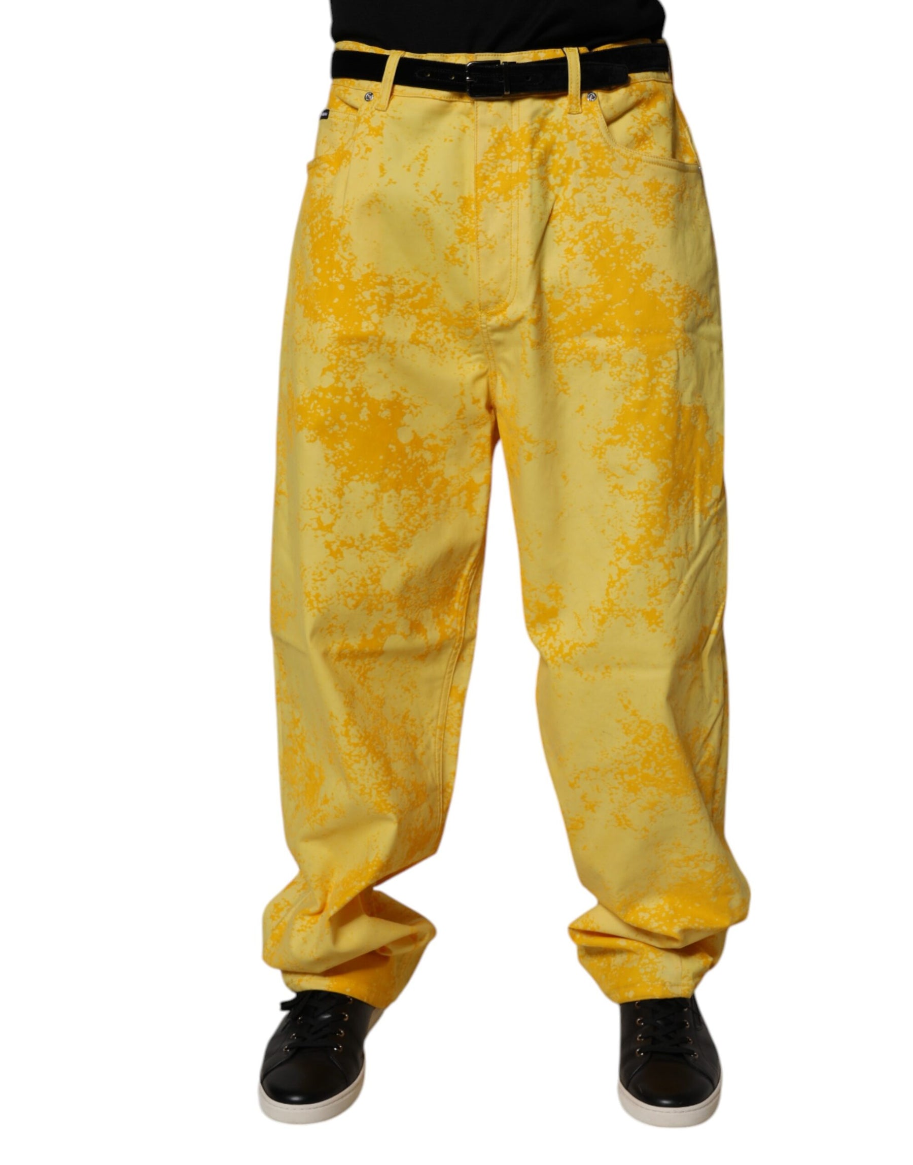 Dolce & Gabbana Yellow Tie Dye Cotton Straight Denim Jeans | Regal Royce