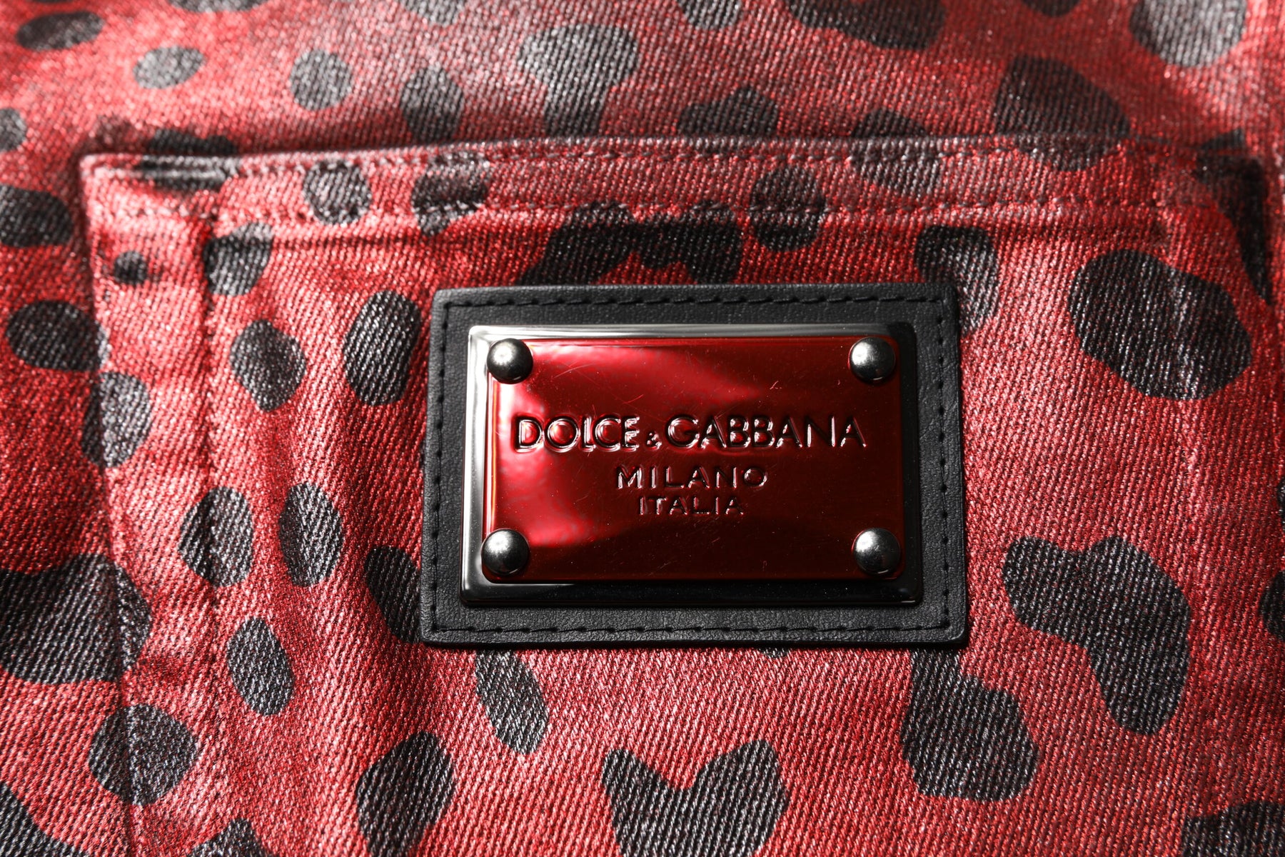 Dolce & Gabbana Red Leopard Cotton Straight Men Denim Jeans | Regal Royce