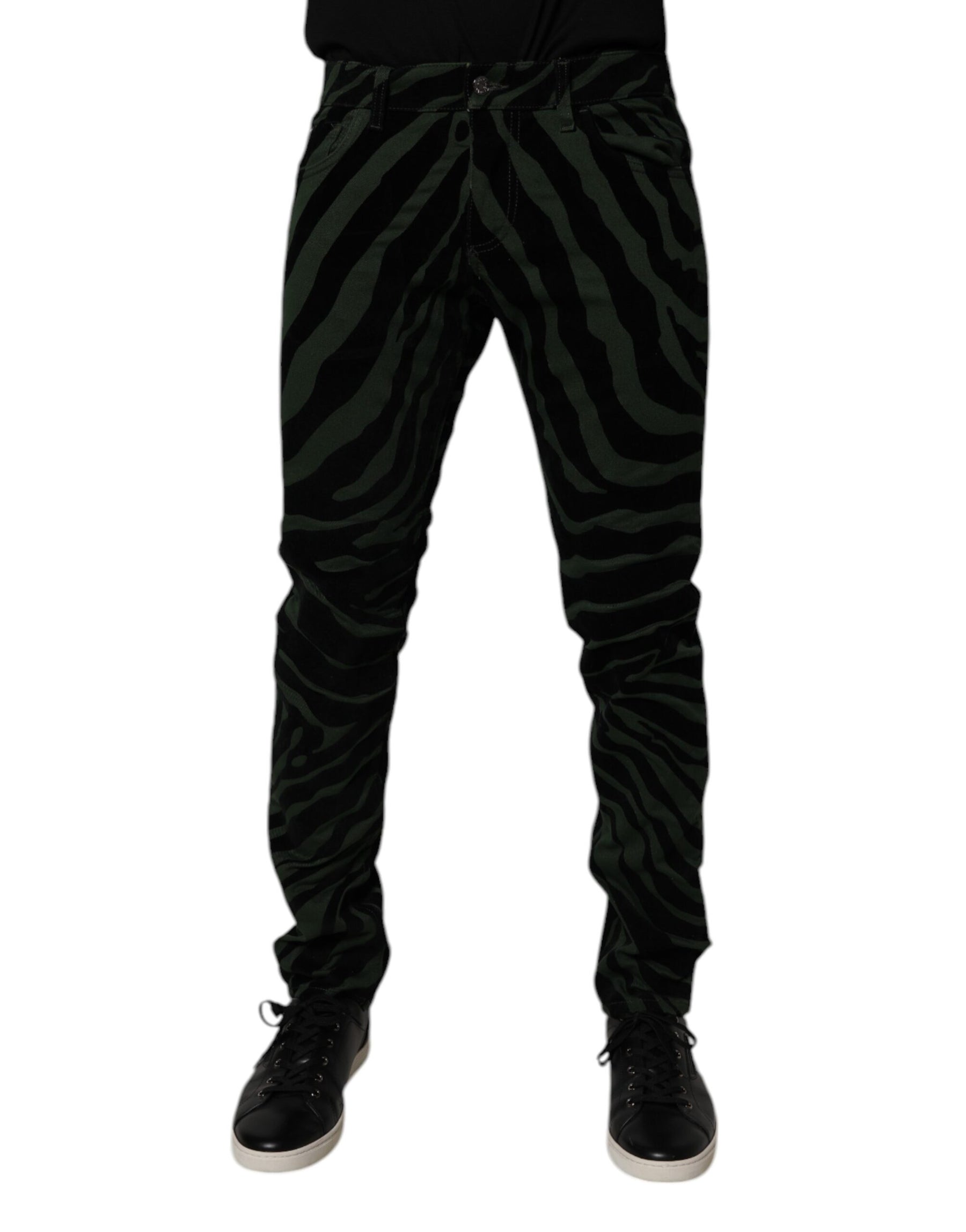 Dolce & Gabbana Black Green Stripes Cotton Skinny Denim Jeans | Regal Royce
