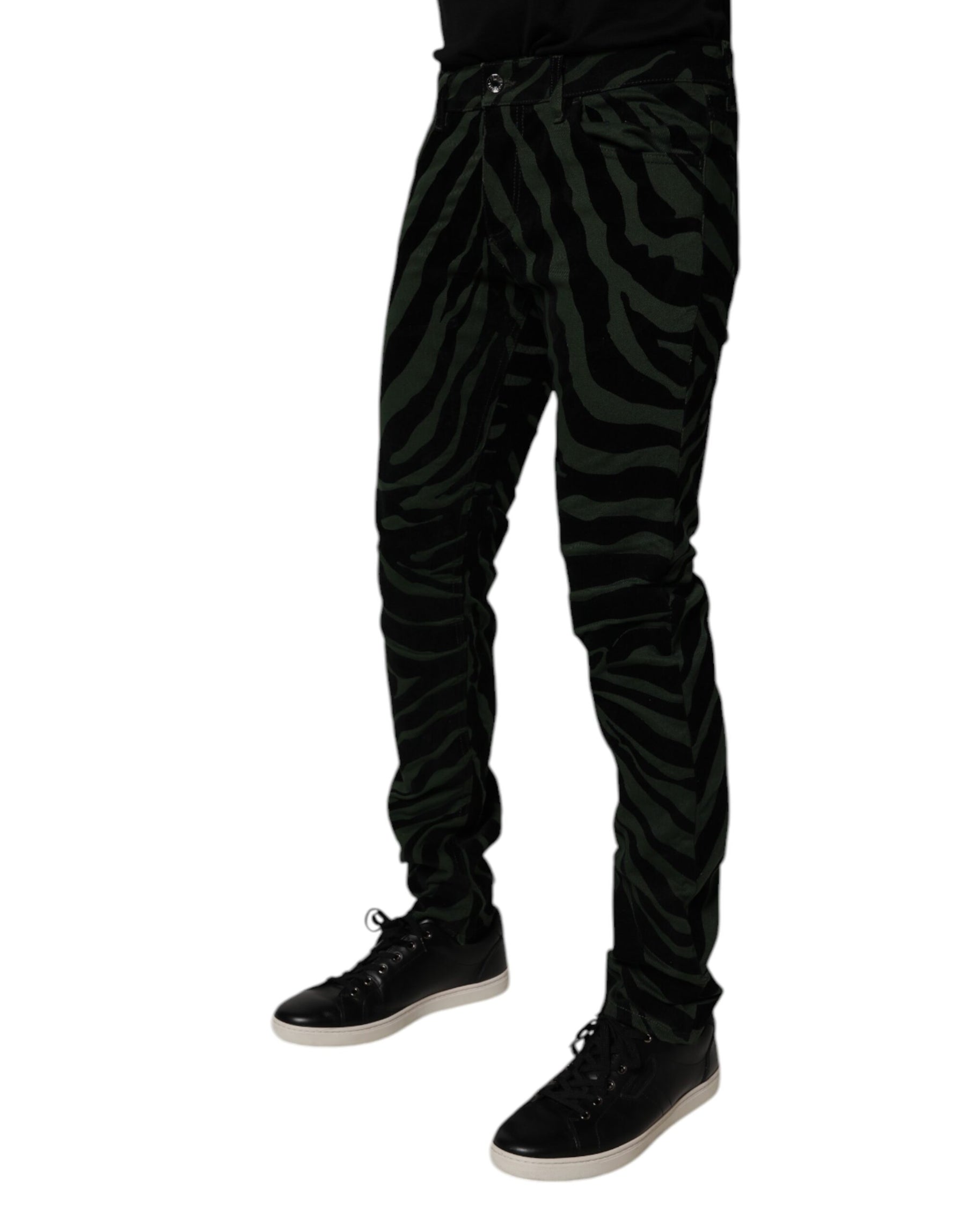 Dolce & Gabbana Black Green Stripes Cotton Skinny Denim Jeans | Regal Royce