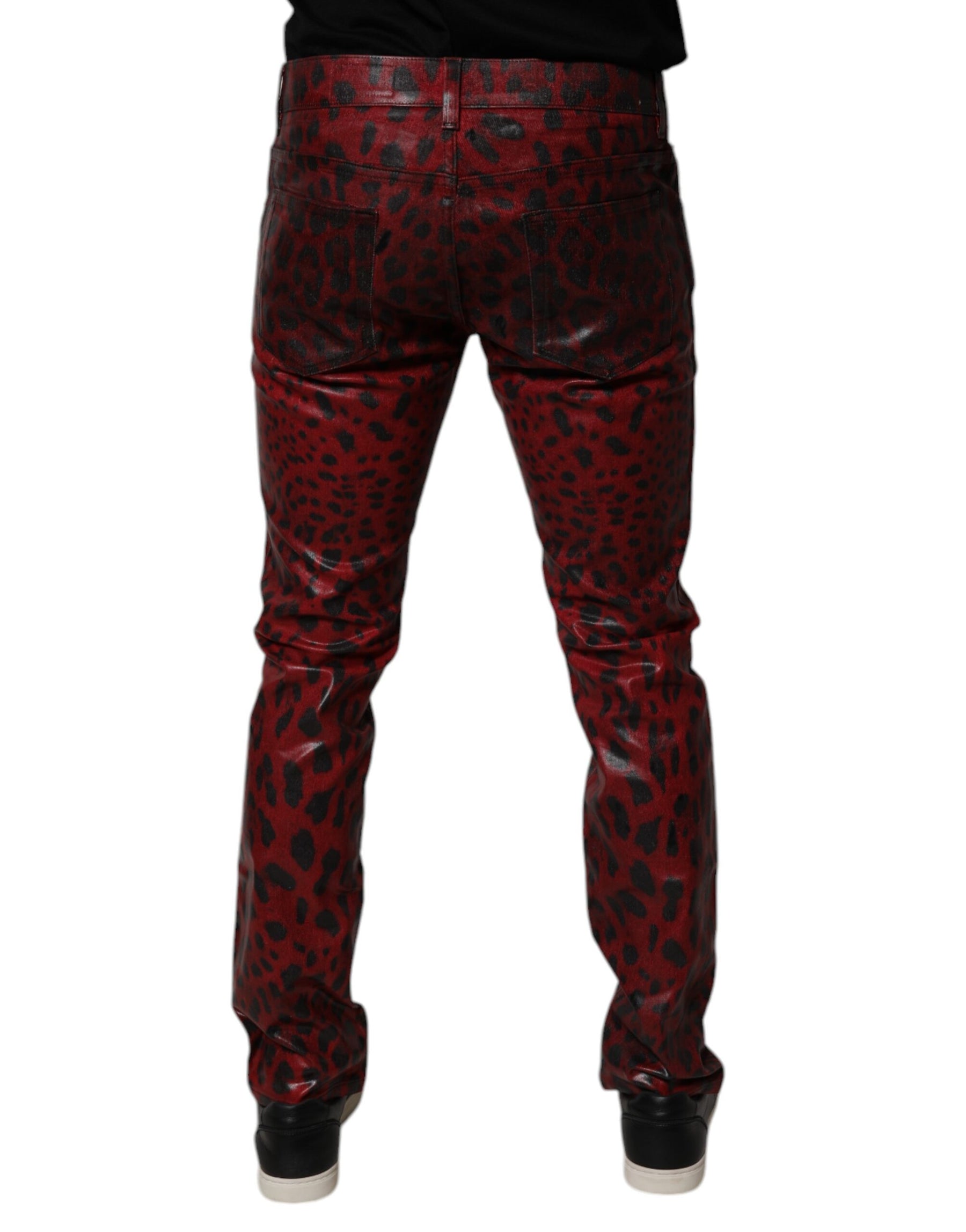 Dolce & Gabbana Red Leopard Cotton Skinny Men Denim Jeans | Regal Royce