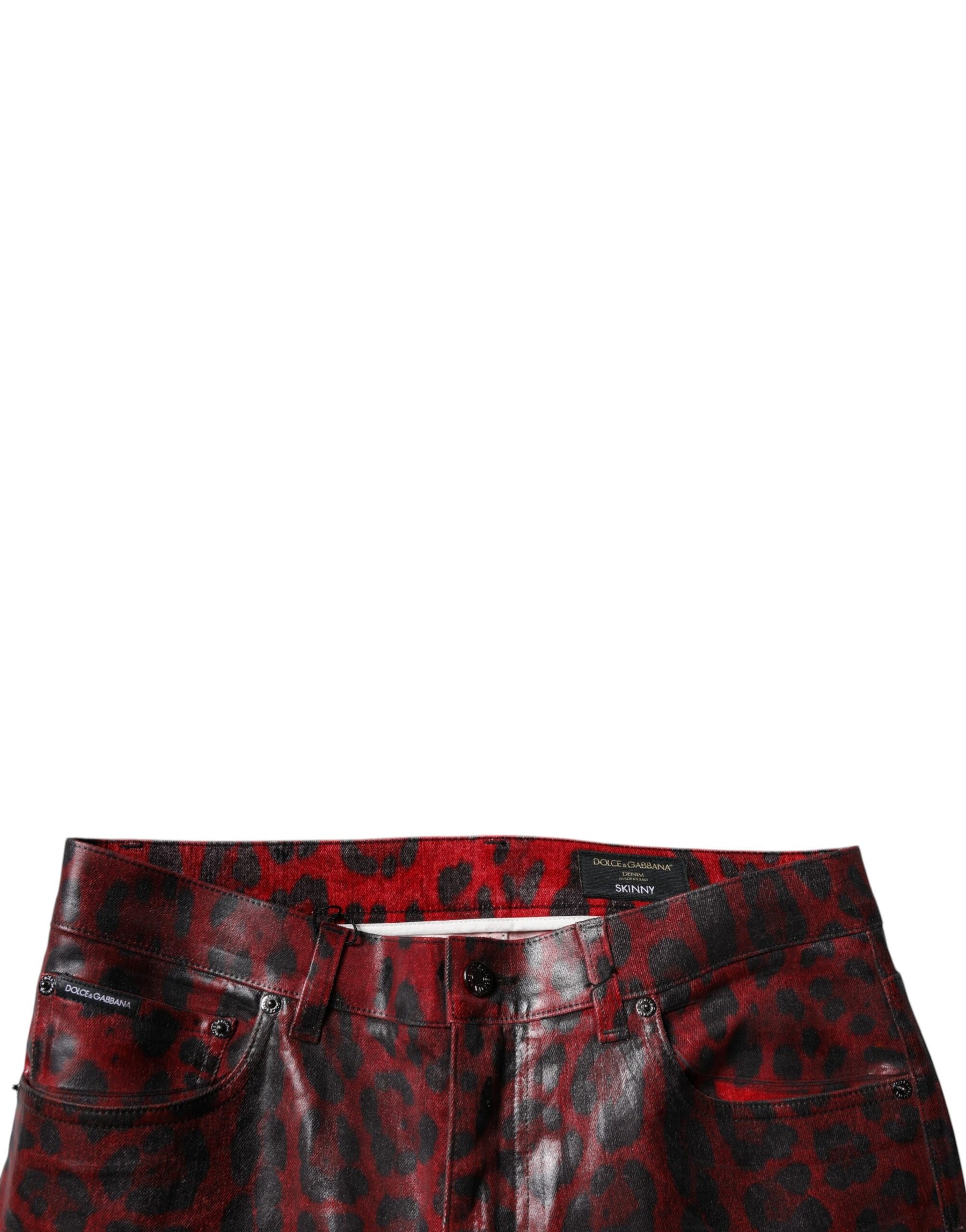 Dolce & Gabbana Red Leopard Cotton Skinny Men Denim Jeans | Regal Royce