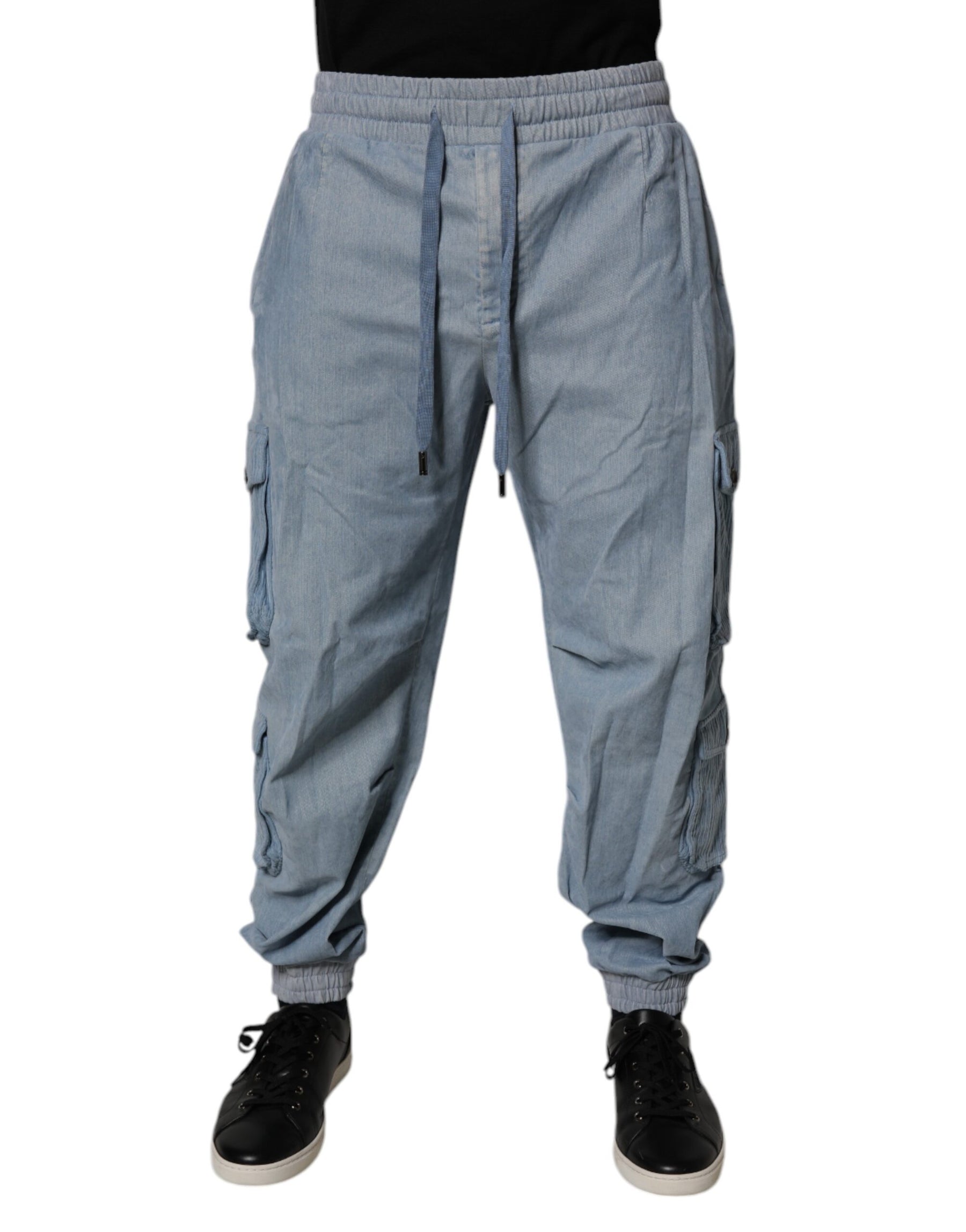 Dolce & Gabbana Light Blue Cotton Jogger Cargo Men Denim Pants | Regal Royce
