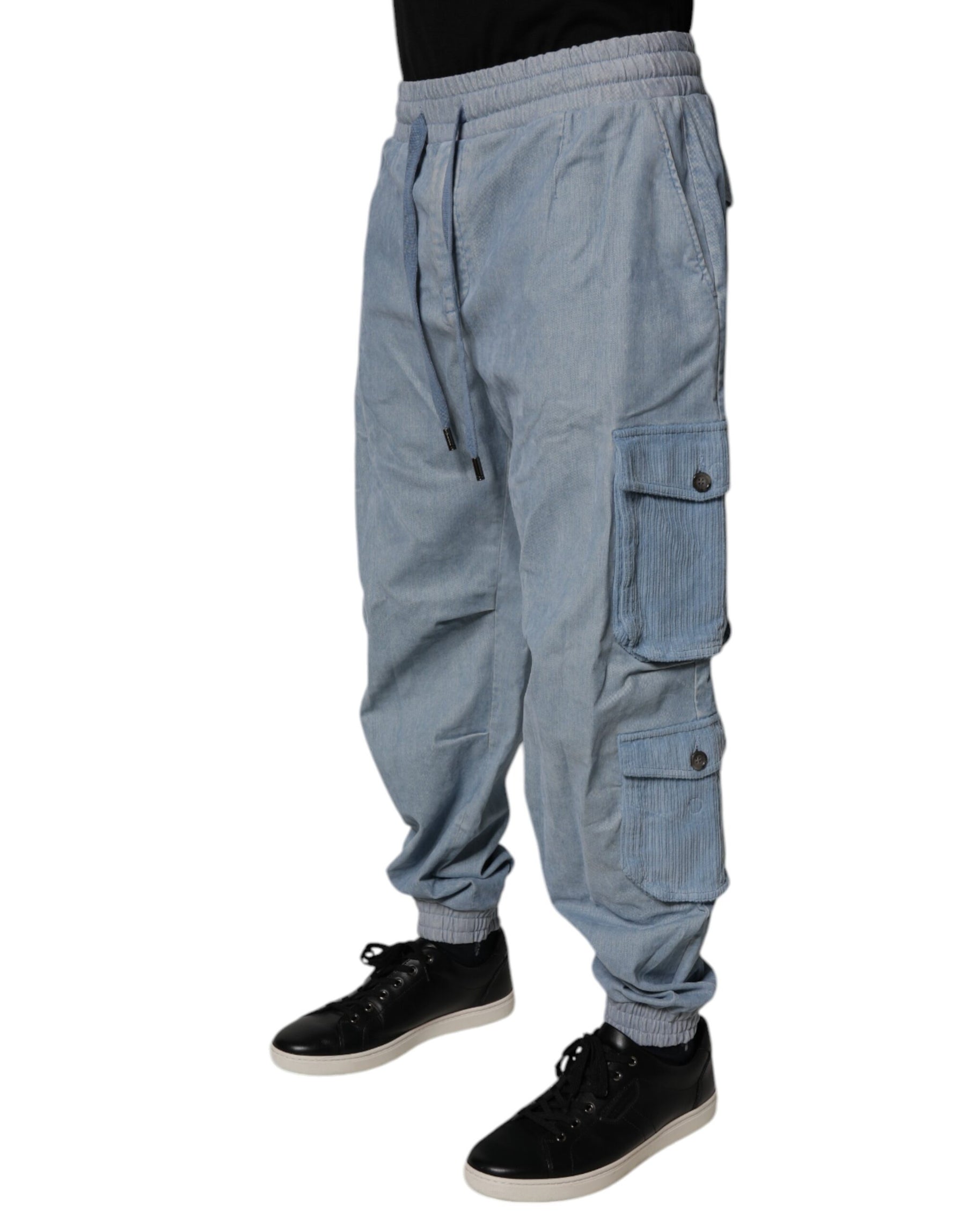 Dolce & Gabbana Light Blue Cotton Jogger Cargo Men Denim Pants | Regal Royce