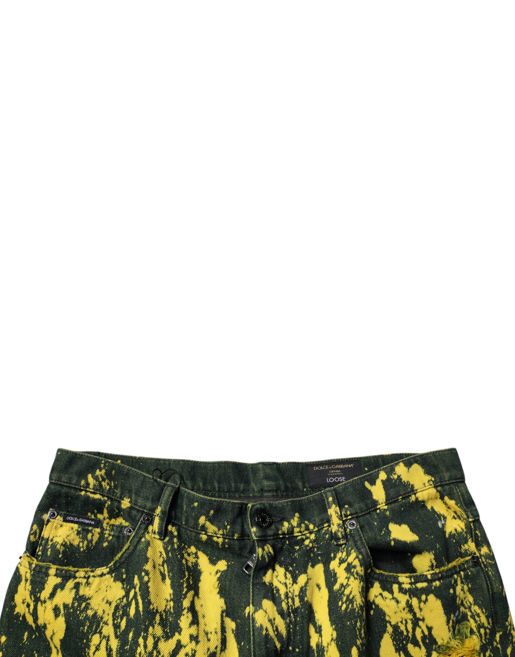 Dolce & Gabbana Black Yellow Tie Dye Tattered Skinny Men Denim Jeans | Regal Royce