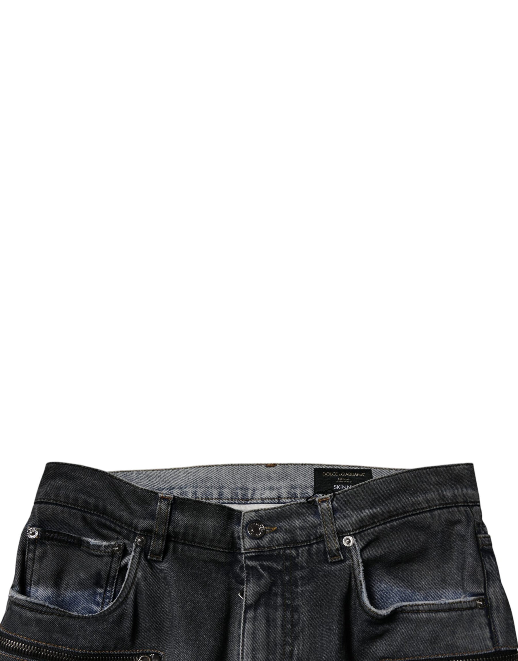 Dolce & Gabbana Dark Gray Tattered Cotton Skinny Denim Jeans | Regal Royce
