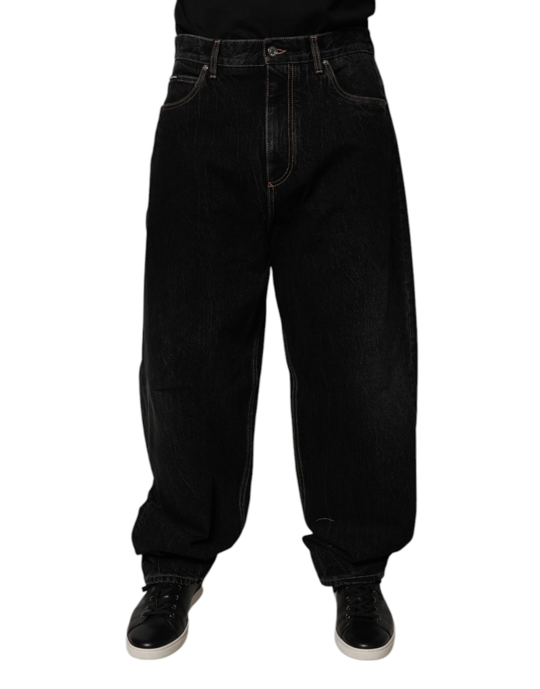 Dolce & Gabbana Black Cotton Mid Waist Wide Leg Denim Jeans | Regal Royce