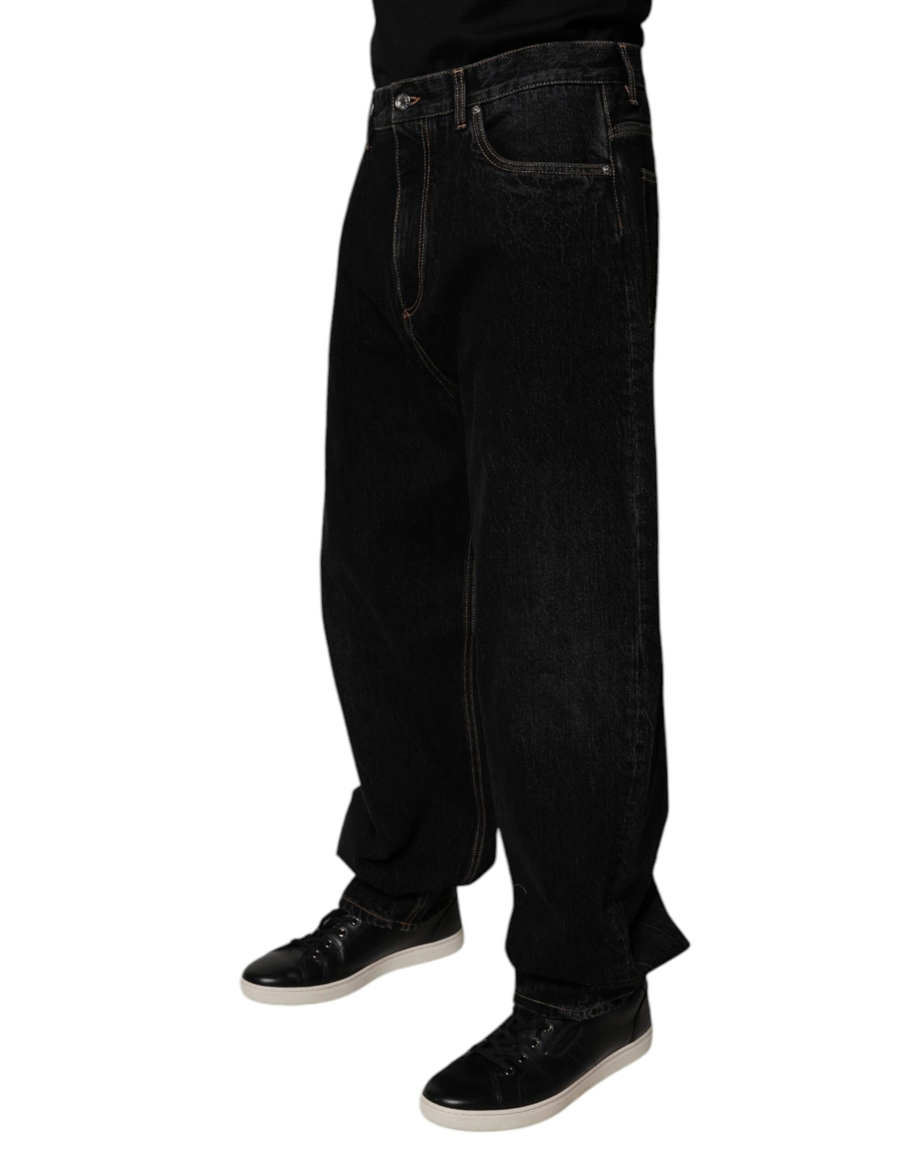 Dolce & Gabbana Black Cotton Mid Waist Wide Leg Denim Jeans | Regal Royce
