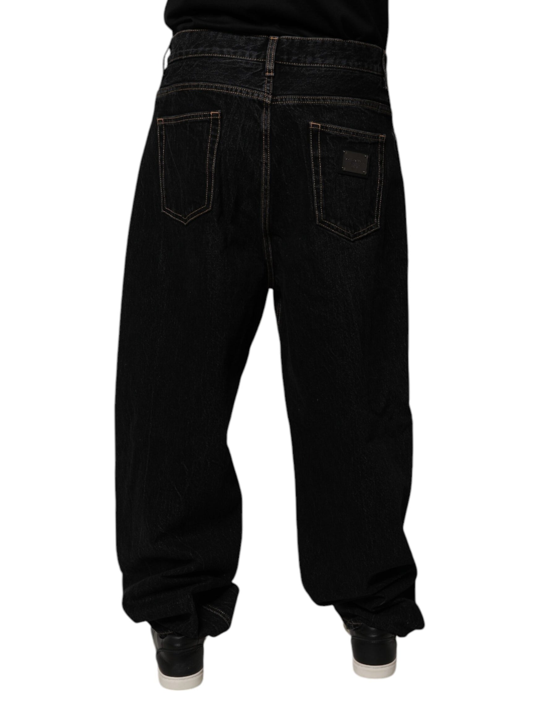 Dolce & Gabbana Black Cotton Mid Waist Wide Leg Denim Jeans | Regal Royce