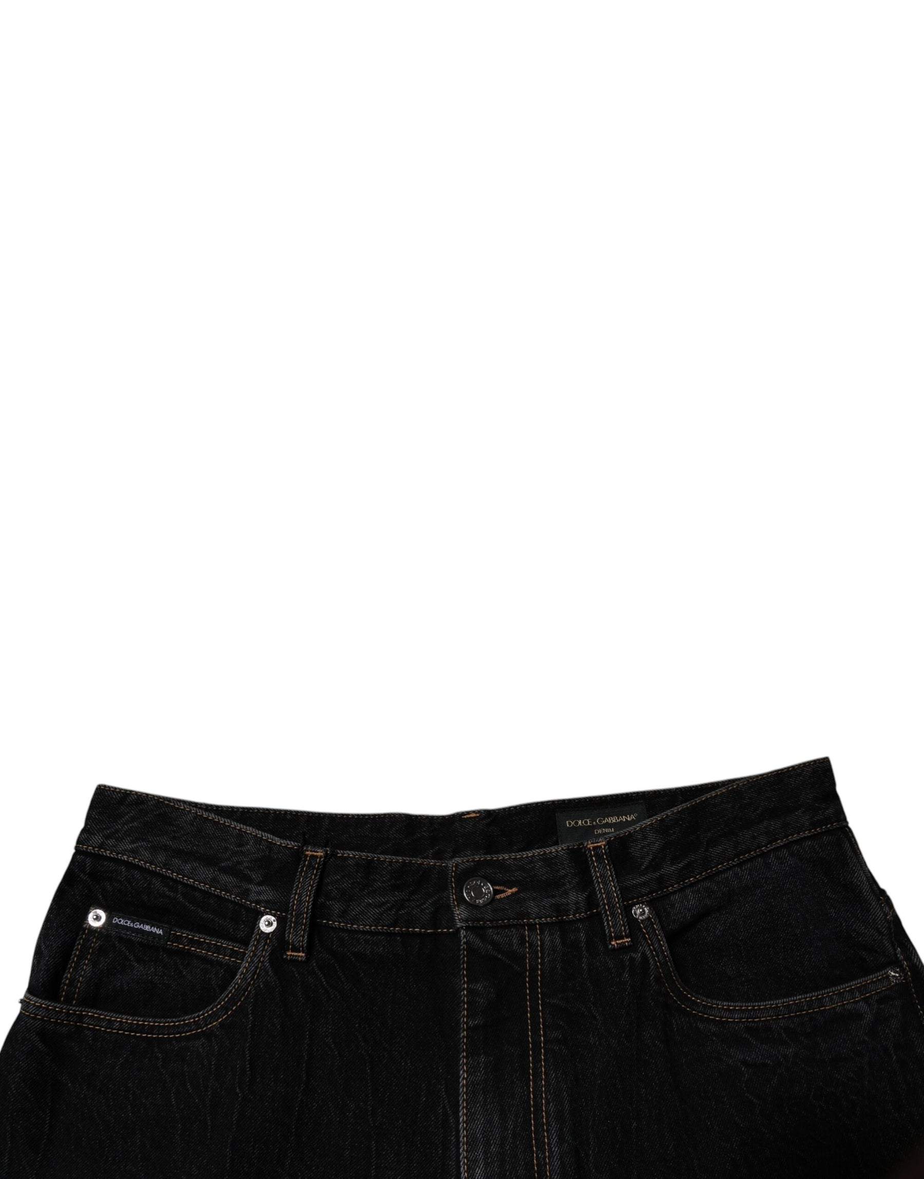 Dolce & Gabbana Black Cotton Mid Waist Wide Leg Denim Jeans | Regal Royce
