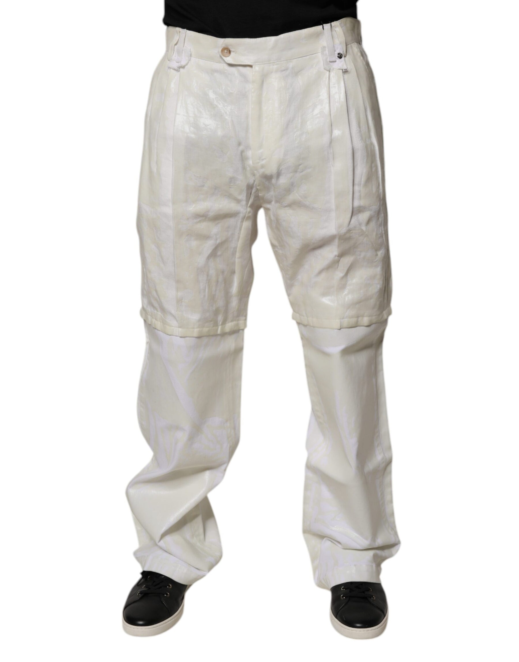 Dolce & Gabbana White Linen Mid Waist Straight Men Denim Jeans | Regal Royce