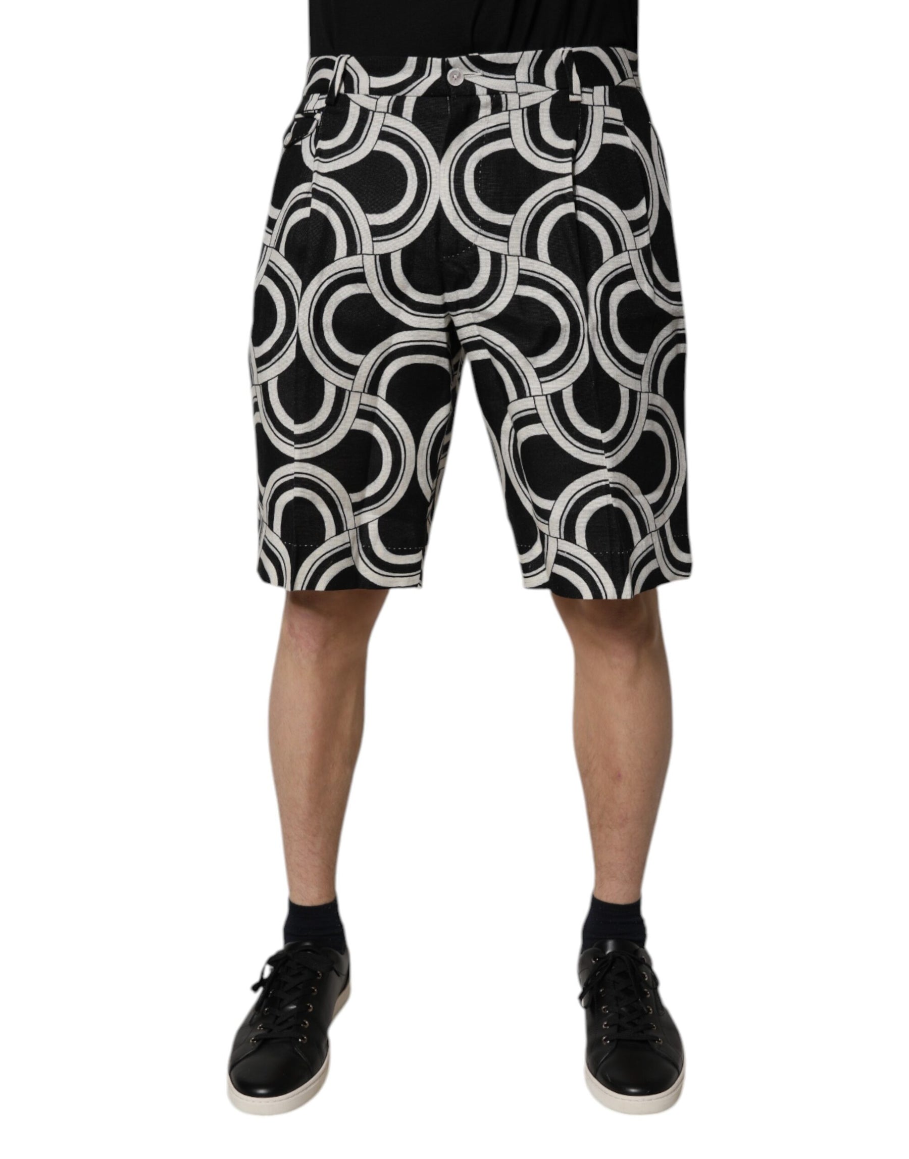 Dolce & Gabbana Black White Linen Bermuda Shorts | Regal Royce