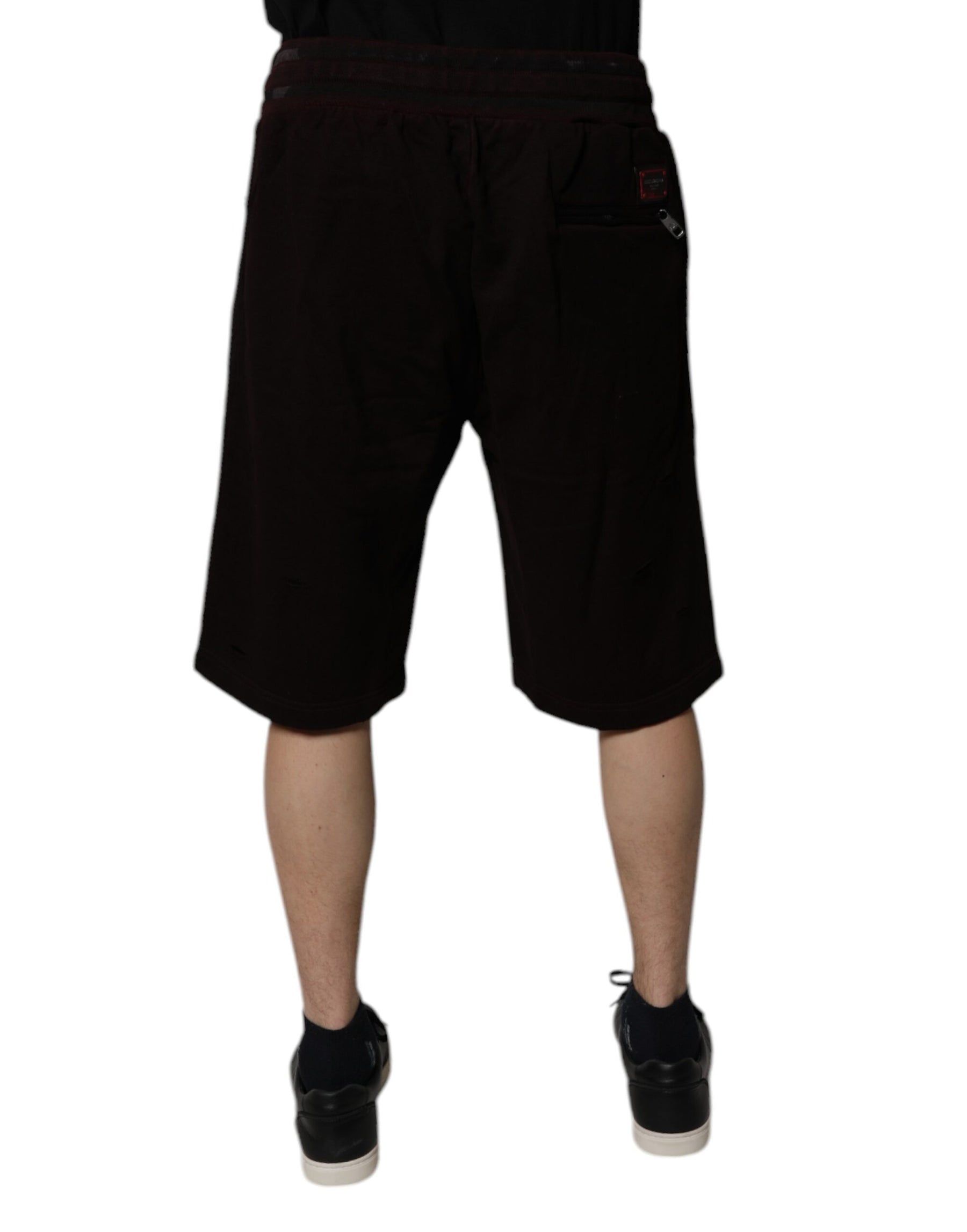 Dolce & Gabbana Maroon Cotton Logo Plaque Men Bermuda Shorts | Regal Royce