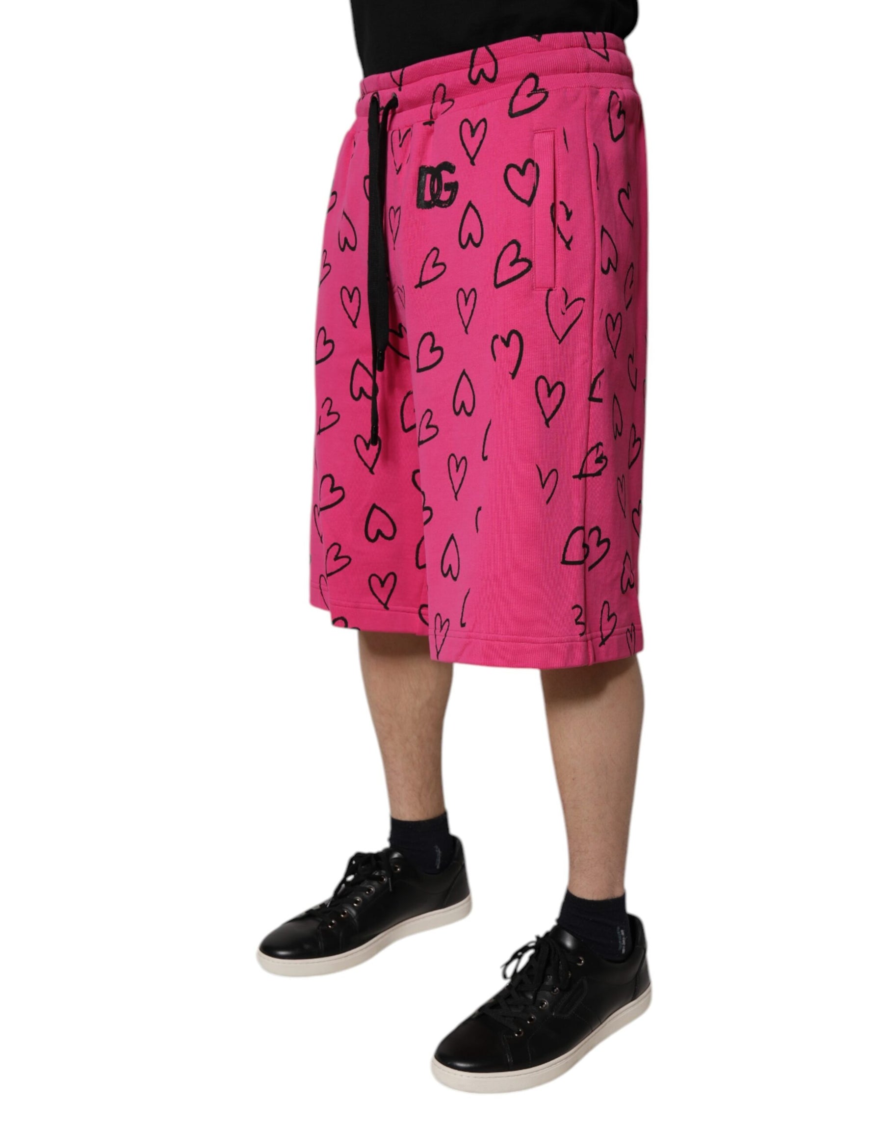 Dolce & Gabbana Pink Cotton Heart Print Bermuda Shorts | Regal Royce