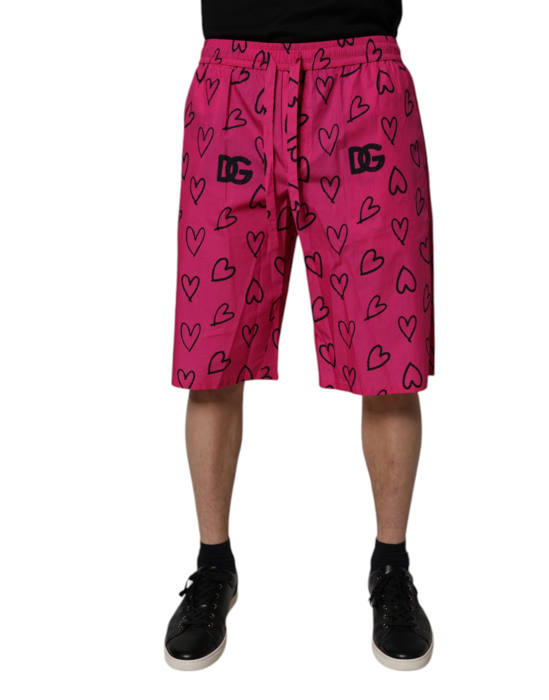 Dolce & Gabbana Pink Cotton Heart Print Bermuda Shorts | Regal Royce