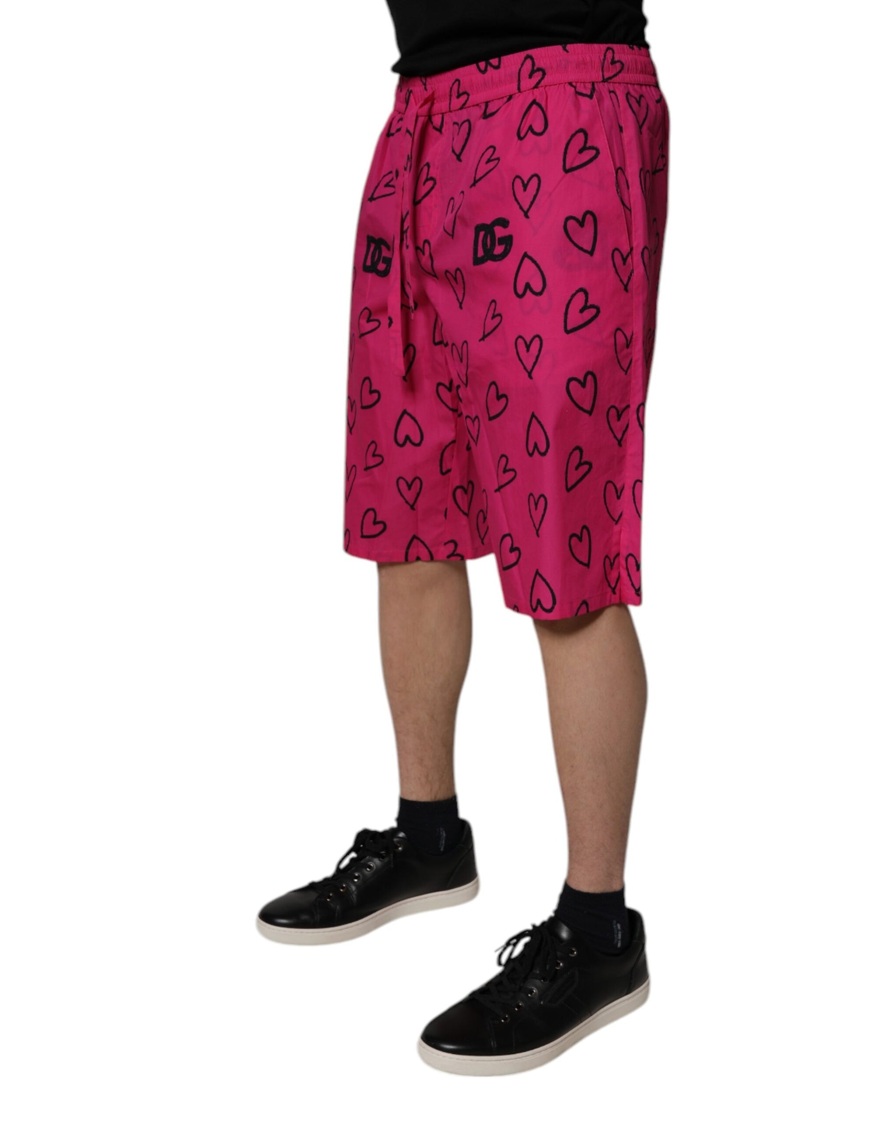 Dolce & Gabbana Pink Cotton Heart Print Bermuda Shorts | Regal Royce
