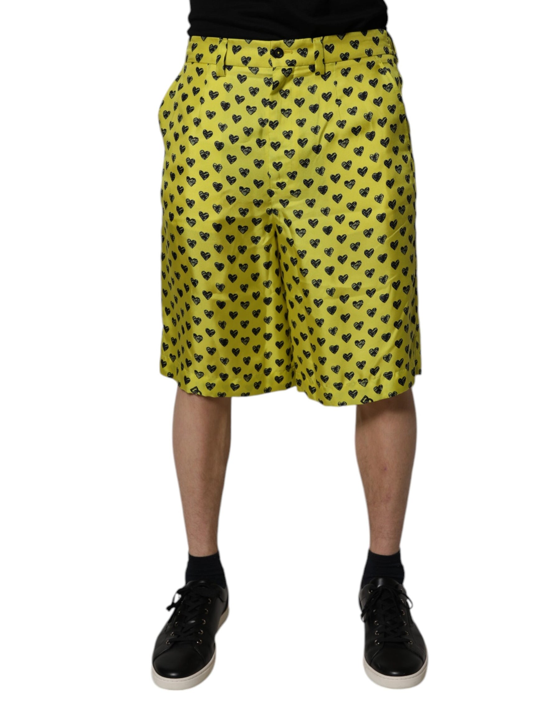 Dolce & Gabbana Green Silk Heart Print Bermuda Shorts | Regal Royce