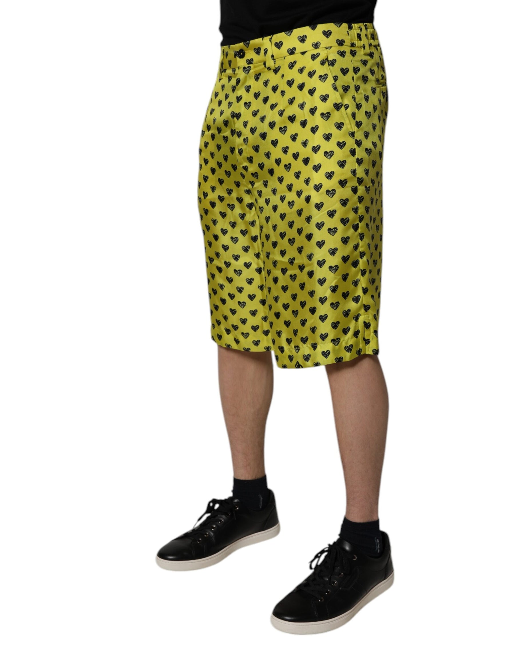 Dolce & Gabbana Green Silk Heart Print Bermuda Shorts | Regal Royce
