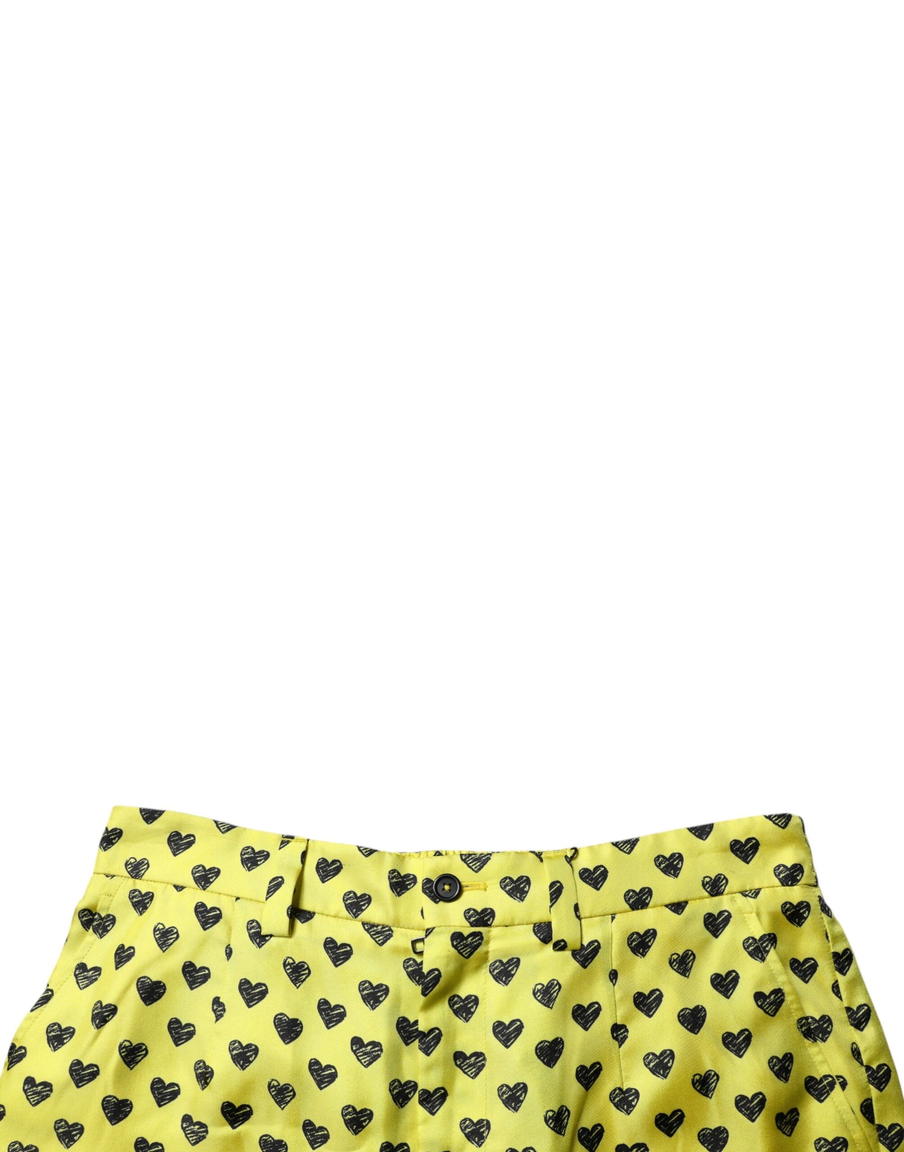 Dolce & Gabbana Green Silk Heart Print Bermuda Shorts | Regal Royce