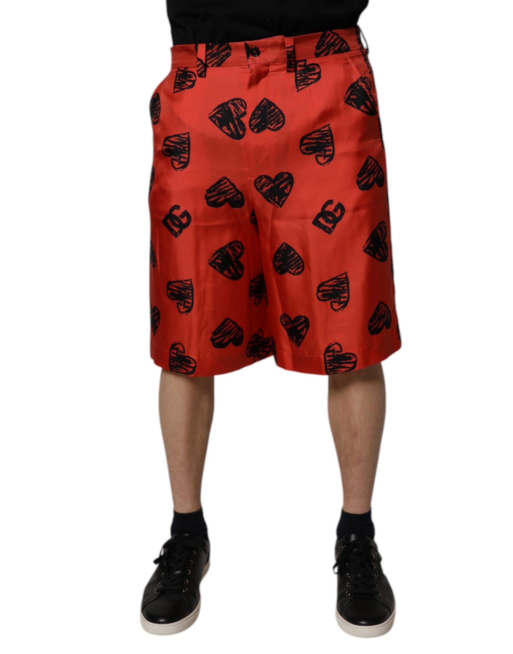 Dolce & Gabbana Orange Silk Heart Print Bermuda Shorts | Regal Royce