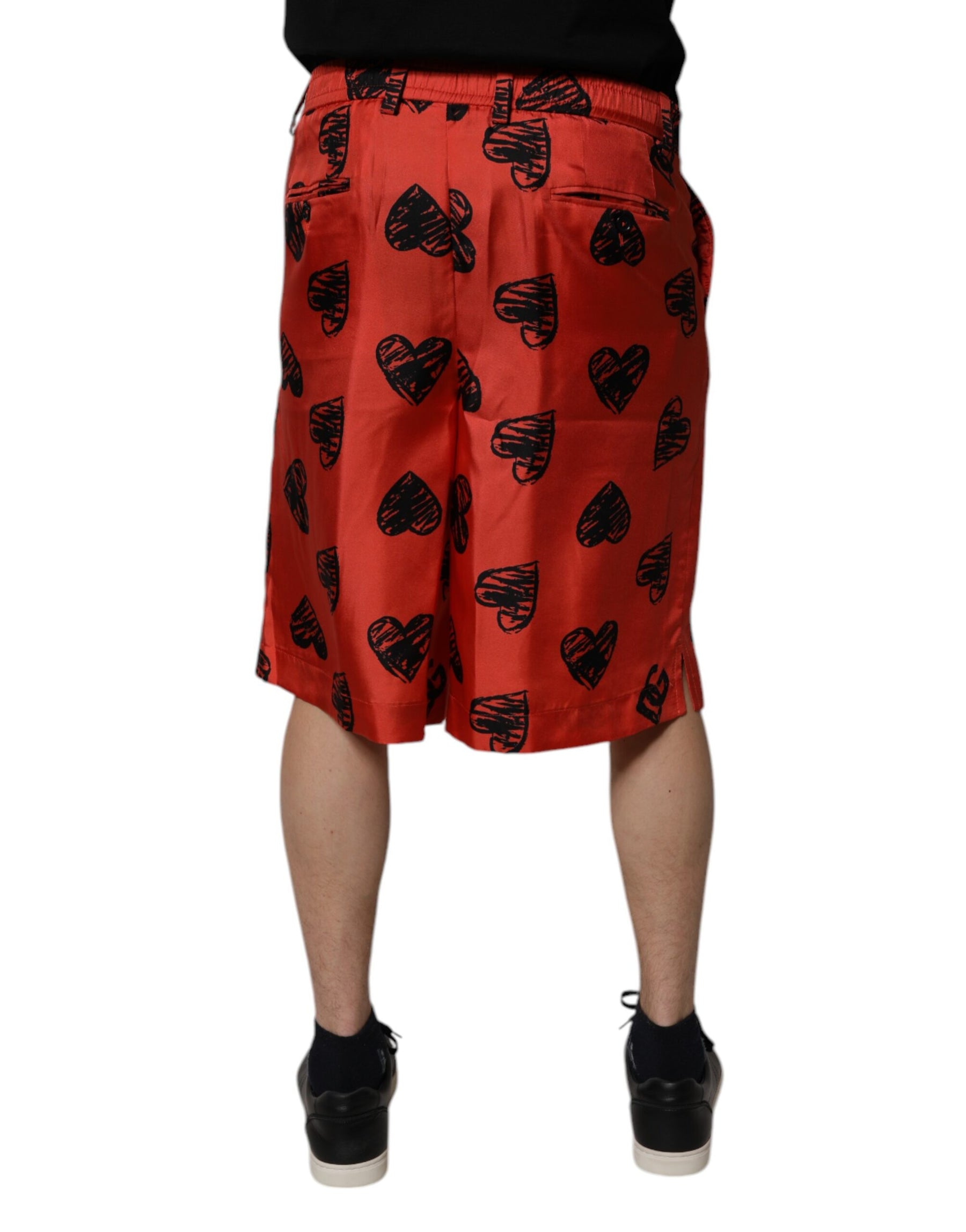 Dolce & Gabbana Orange Silk Heart Print Bermuda Shorts | Regal Royce