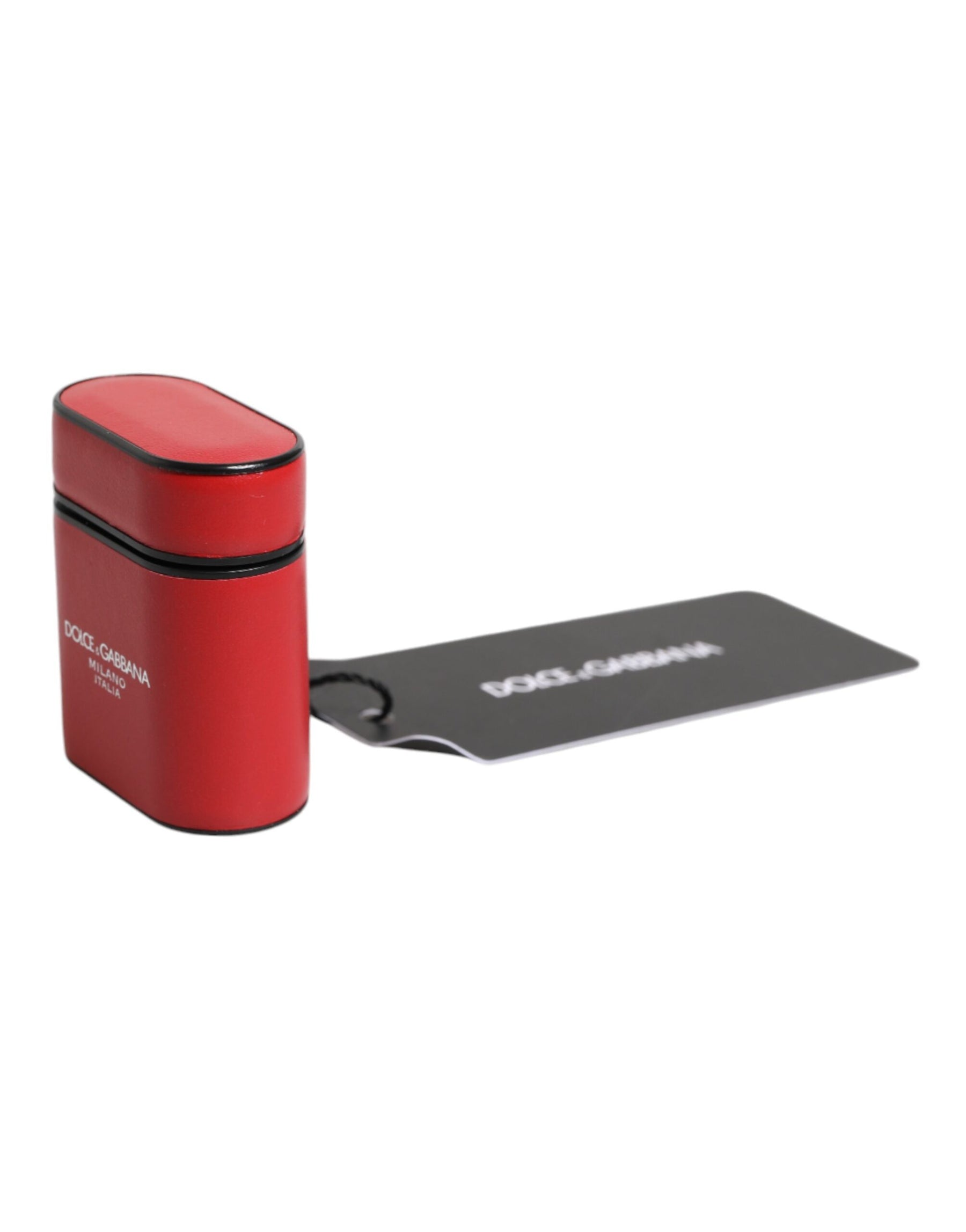 Dolce & Gabbana Red Calfskin Leather Logo Print Flip Holder Airpods Case | Regal Royce