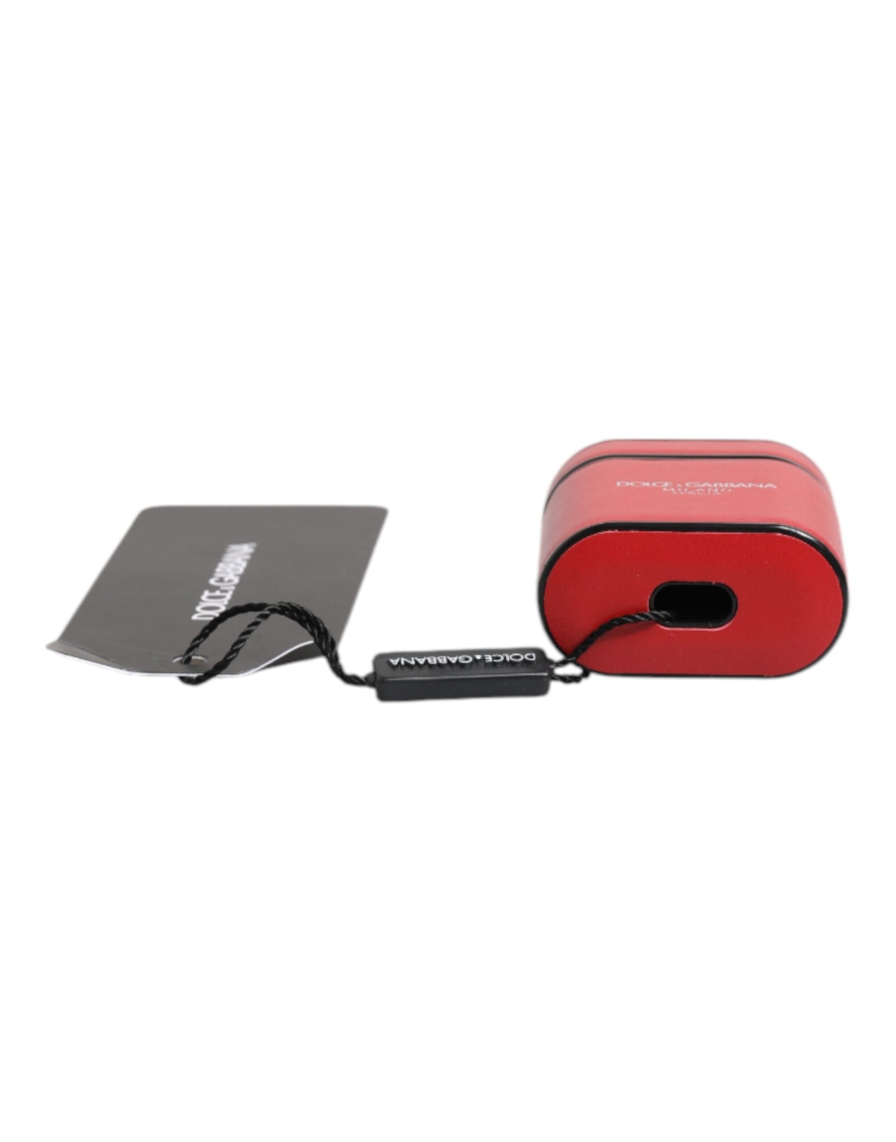Dolce & Gabbana Red Calfskin Leather Logo Print Flip Holder Airpods Case | Regal Royce