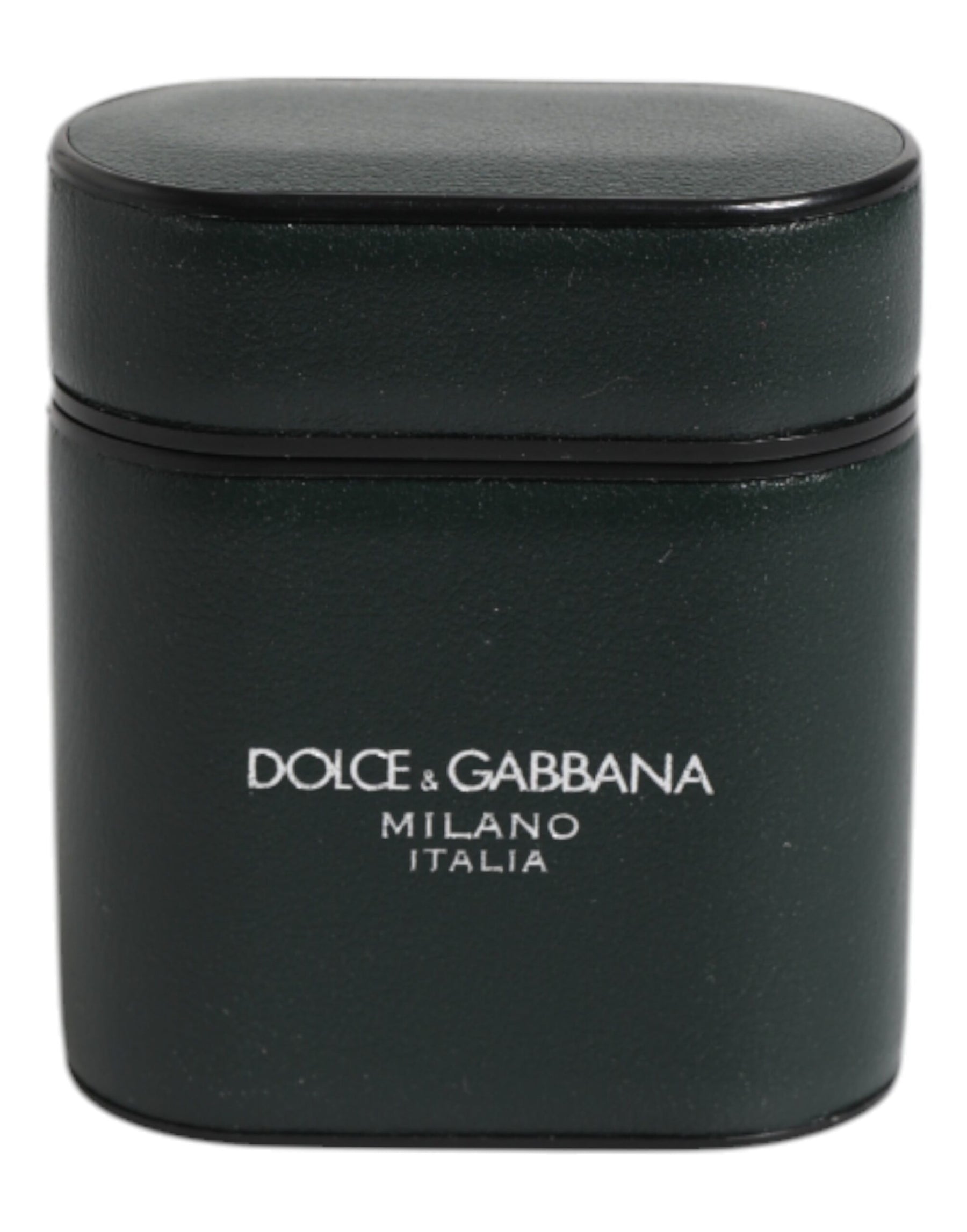 Dolce & Gabbana Green Calfskin Leather Logo Print Flip Holder Airpods Case | Regal Royce