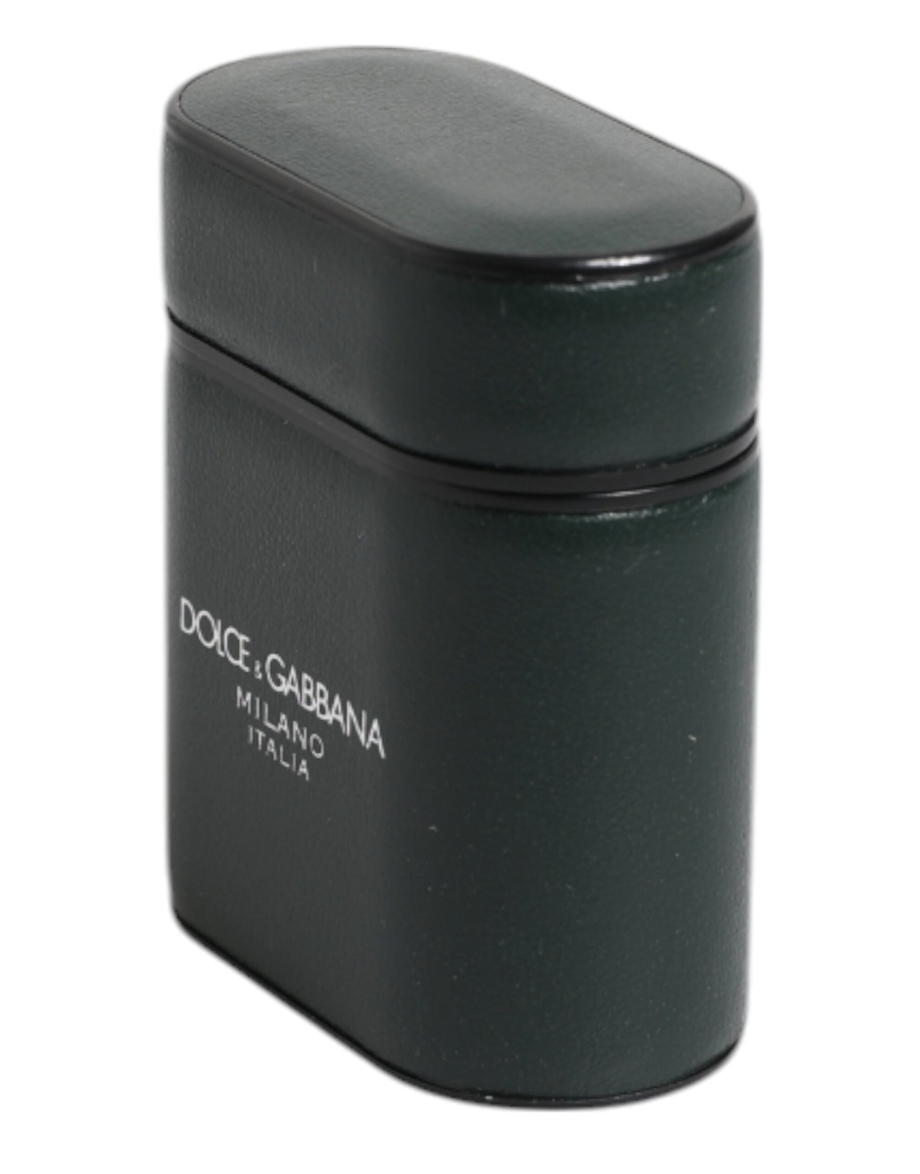 Dolce & Gabbana Green Calfskin Leather Logo Print Flip Holder Airpods Case | Regal Royce