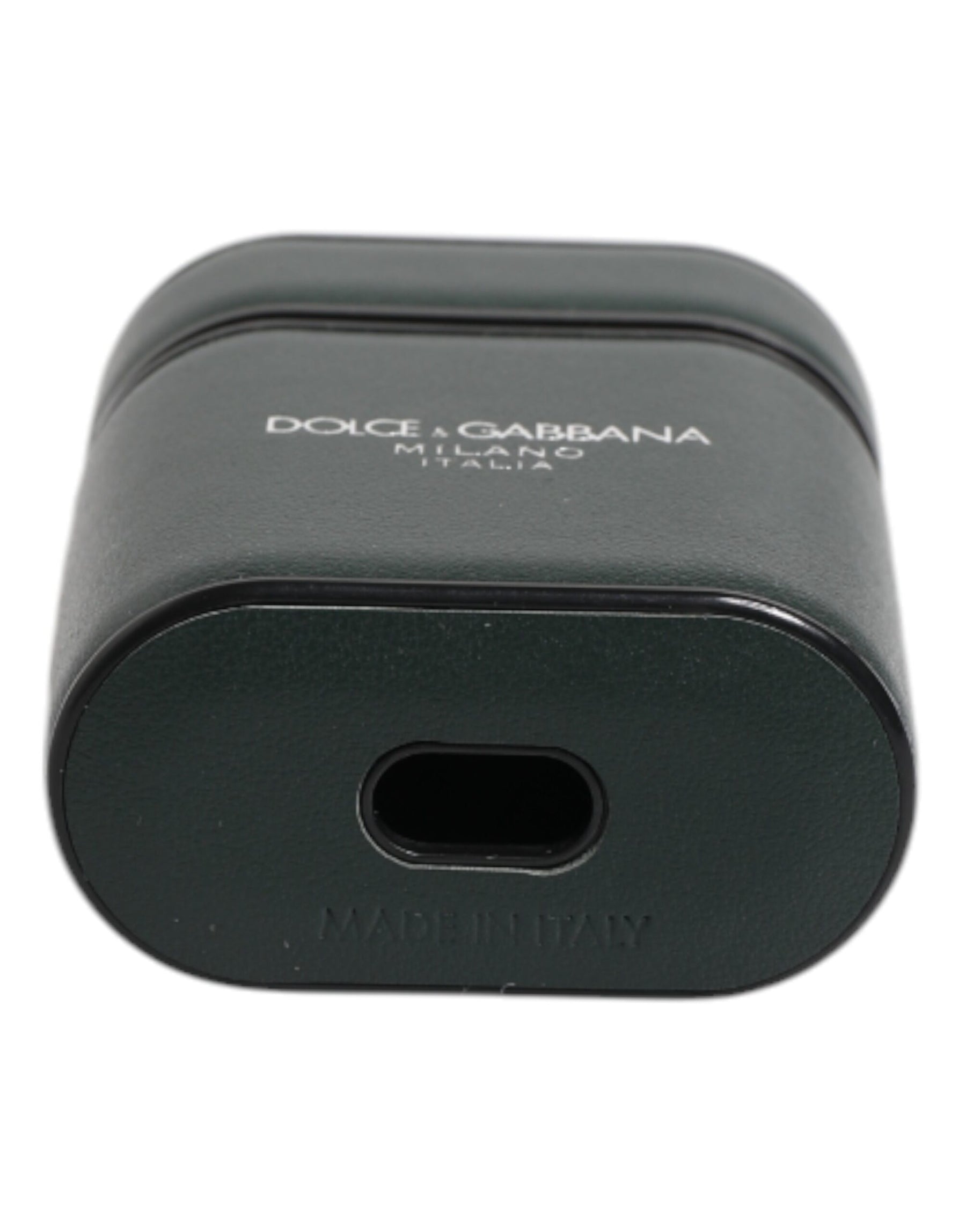 Dolce & Gabbana Green Calfskin Leather Logo Print Flip Holder Airpods Case | Regal Royce