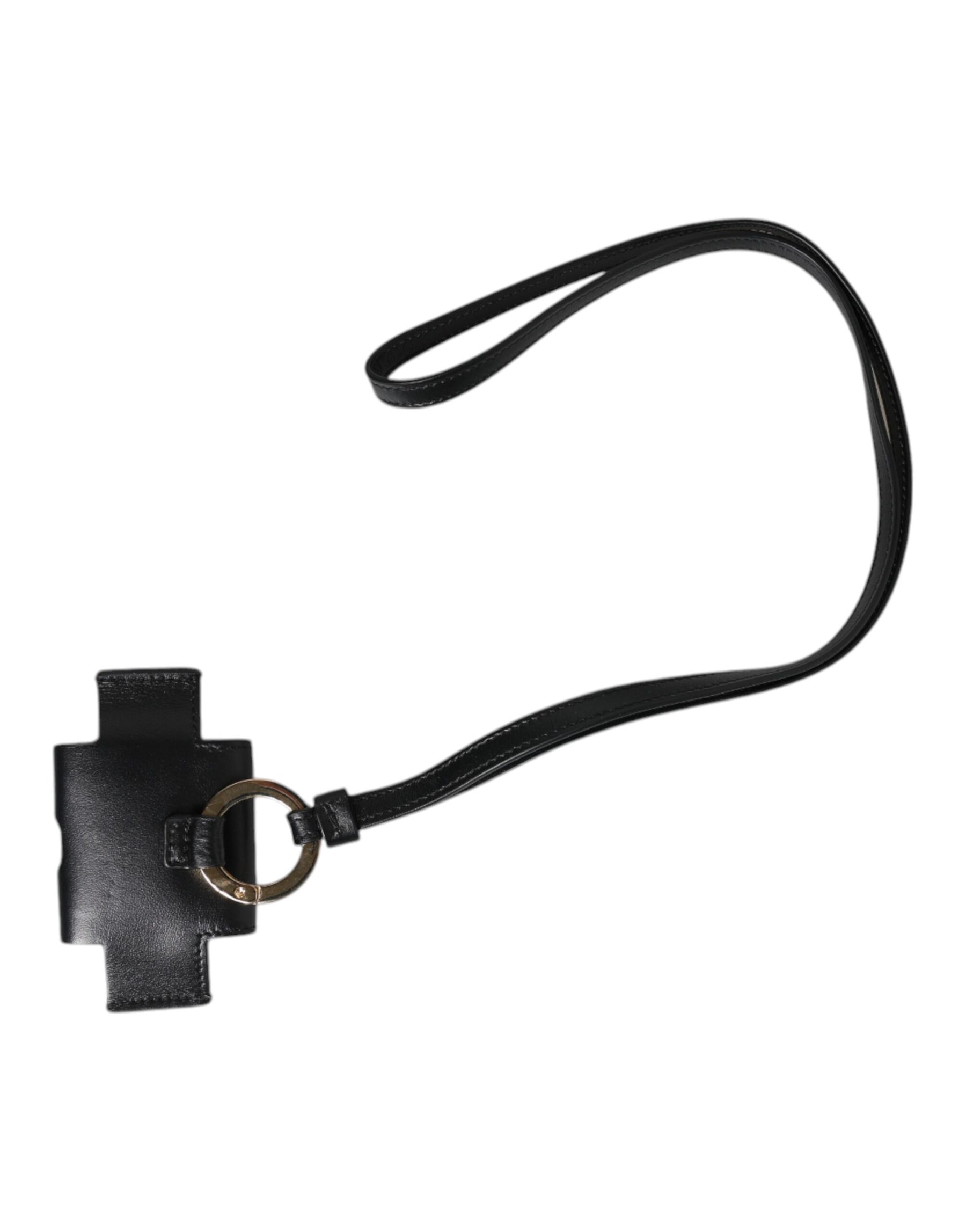 Dolce & Gabbana Black Leather Strap Gold Metal Logo Plaque Airpods Case | Regal Royce