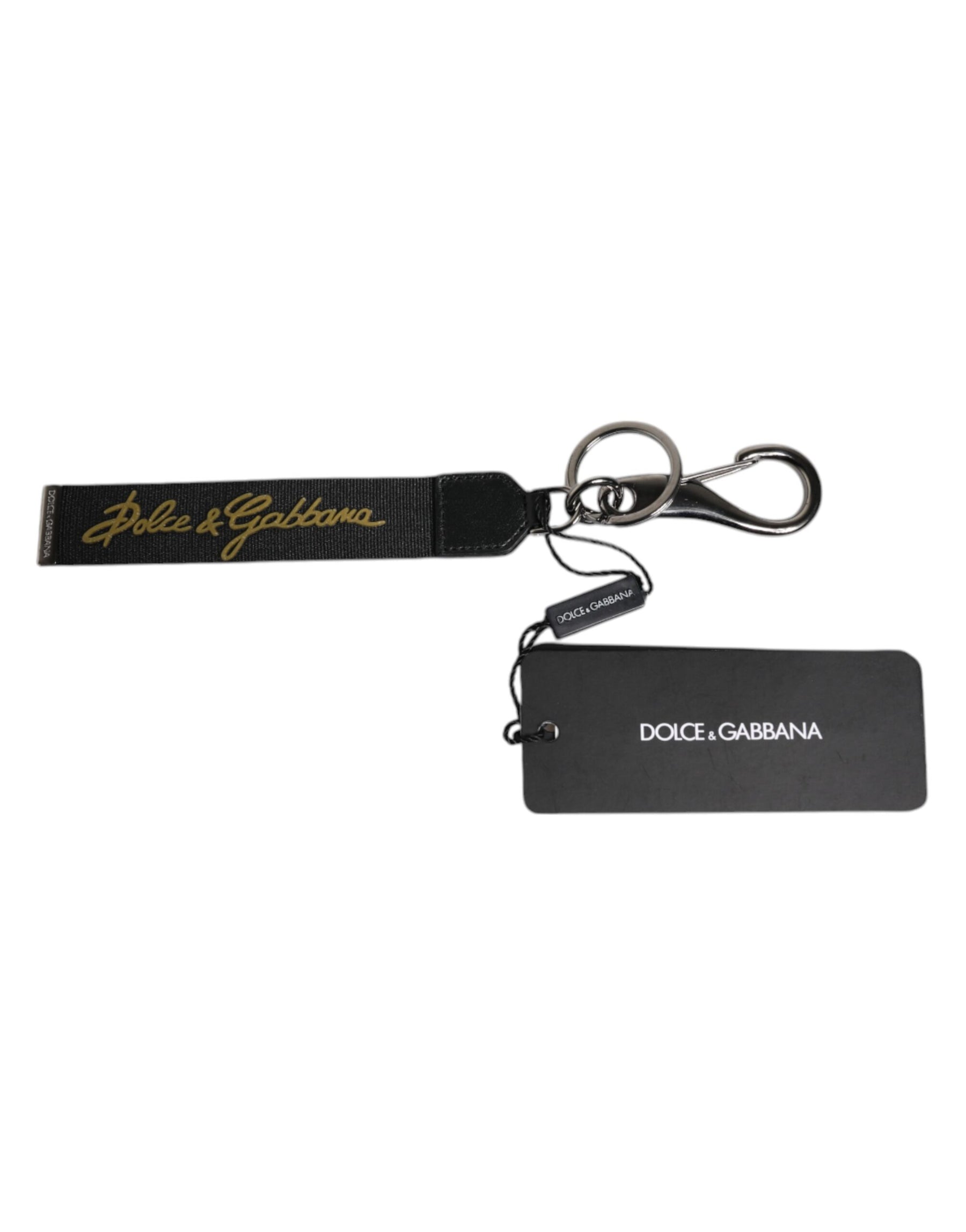 Dolce & Gabbana Black Logo Nylon Silver Brass Men Holder Keychain Keyring | Regal Royce